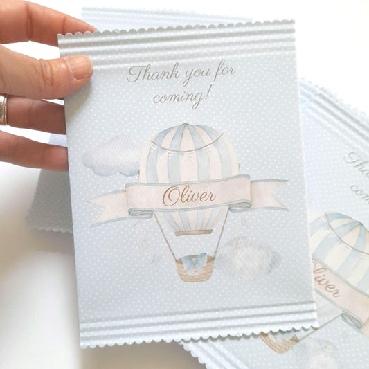 Blue Hot Air Balloon Party Favour Bags – Personalised Baby Shower (Pack of 10)