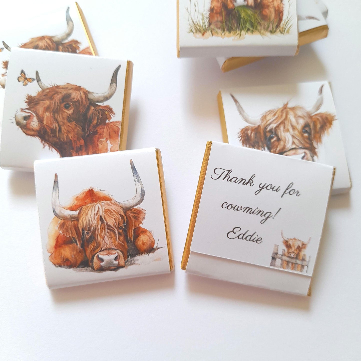 Personalised Highland Cow Chocolate Favours – Rustic Party Treats
