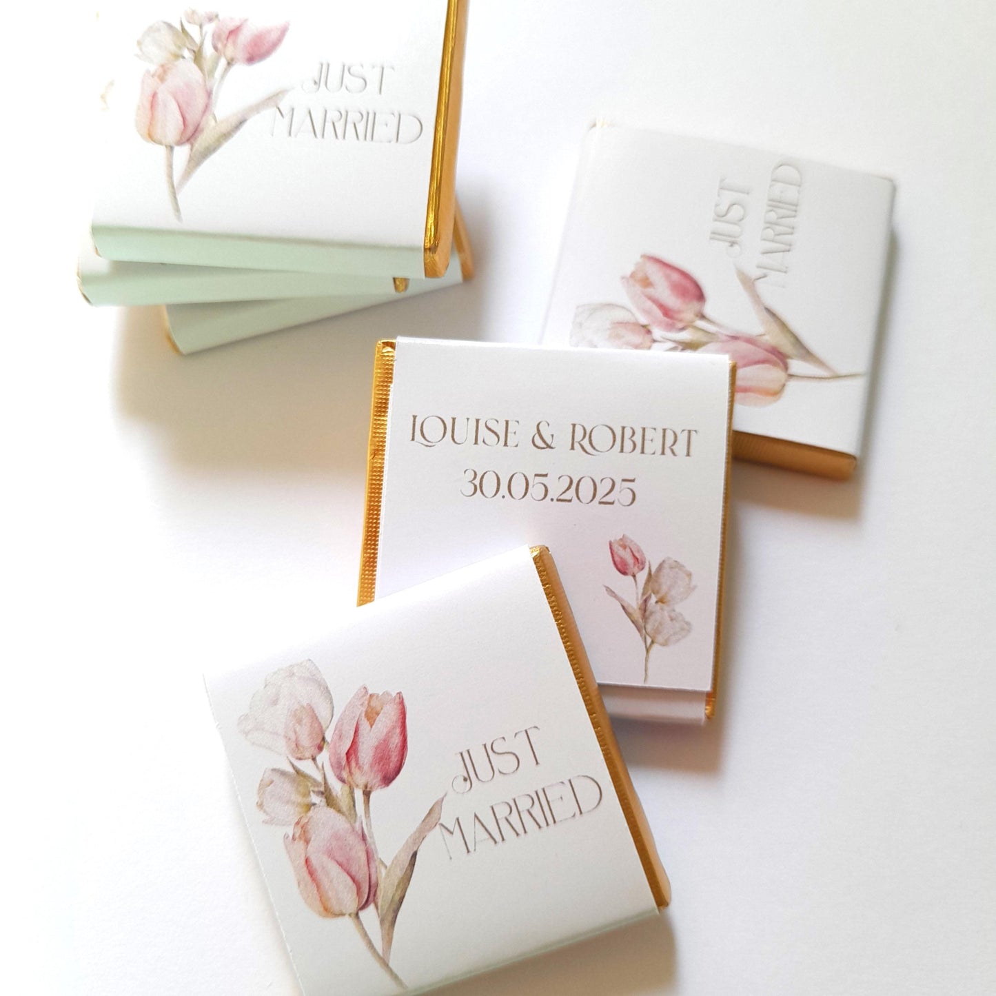 Personalised Floral “Just Married” Chocolate Favours – Pack of 25