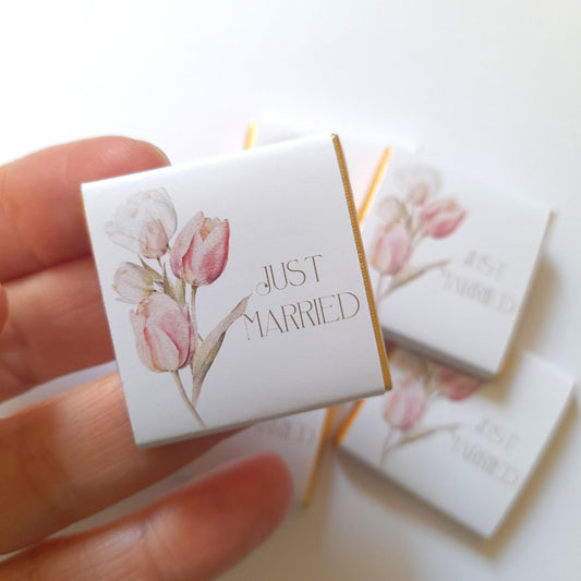 Personalised Floral “Just Married” Chocolate Favours – Pack of 25