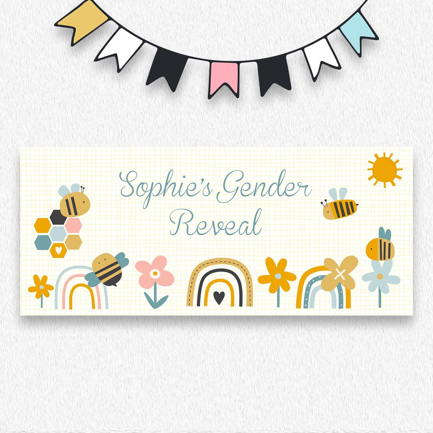 Personalised What Will It Bee? Gender Reveal Banner – Baby Shower Décor
