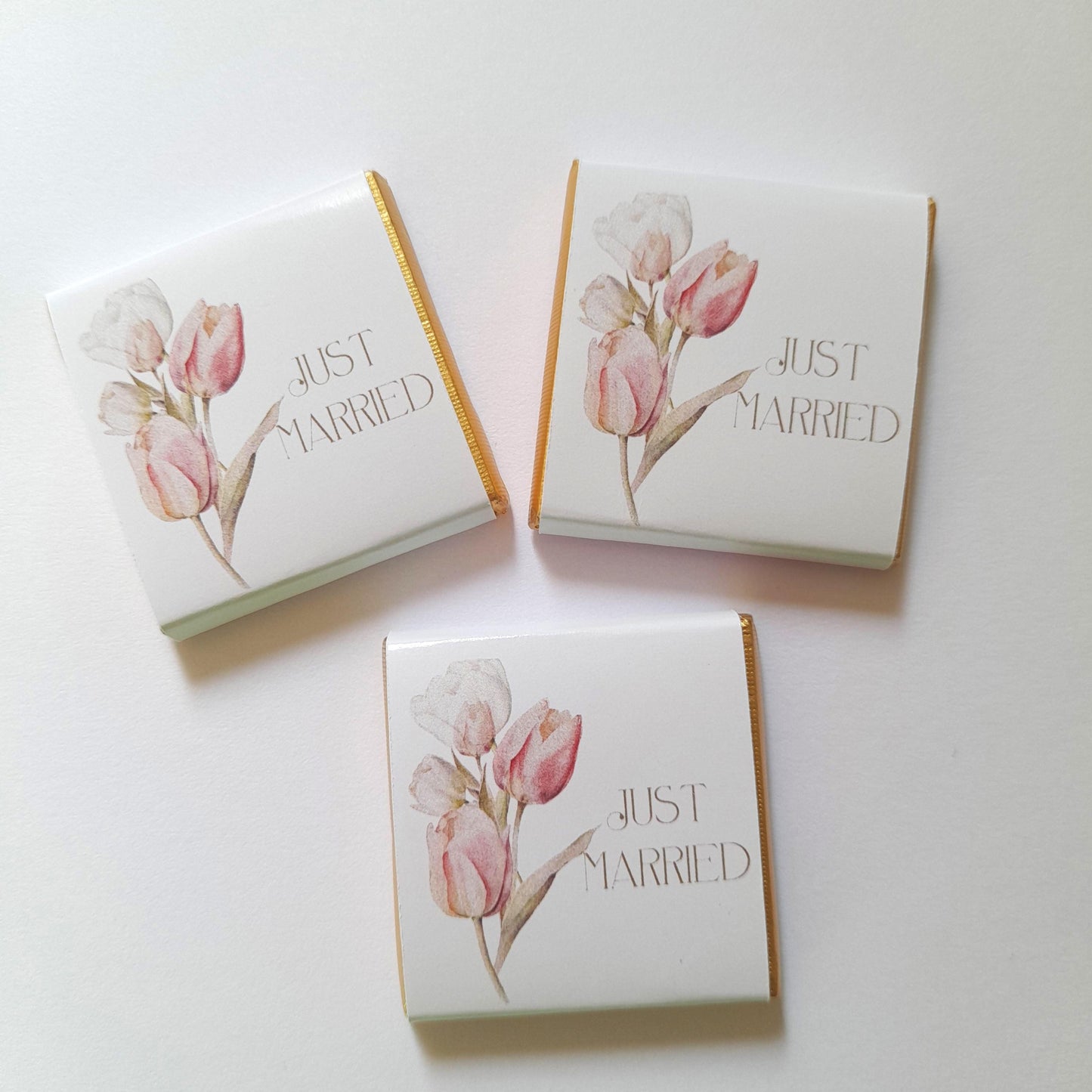 Personalised Floral “Just Married” Chocolate Favours – Pack of 25