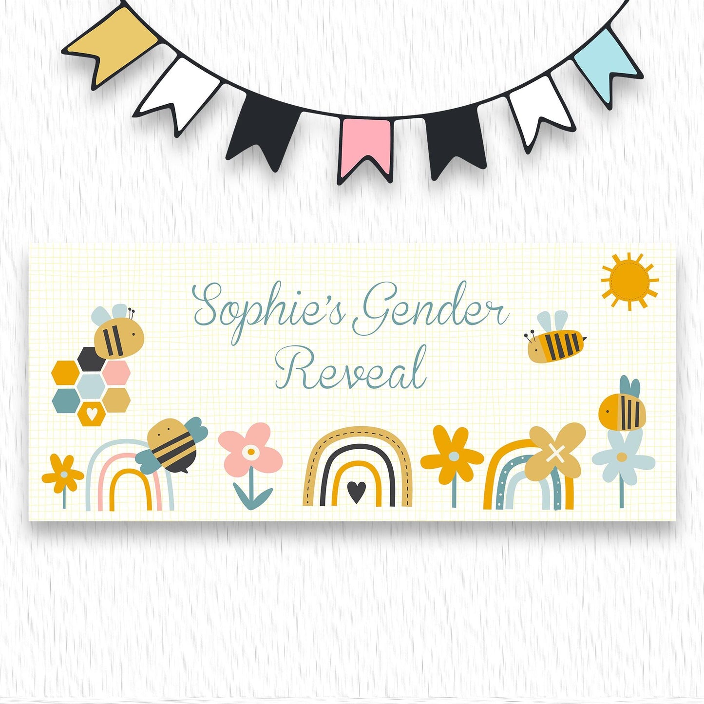 Personalised What Will It Bee? Gender Reveal Banner – Baby Shower Décor