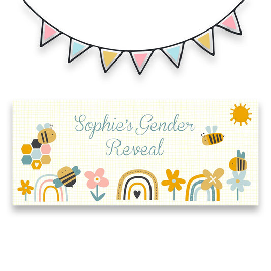Personalised What Will It Bee? Gender Reveal Banner – Baby Shower Décor