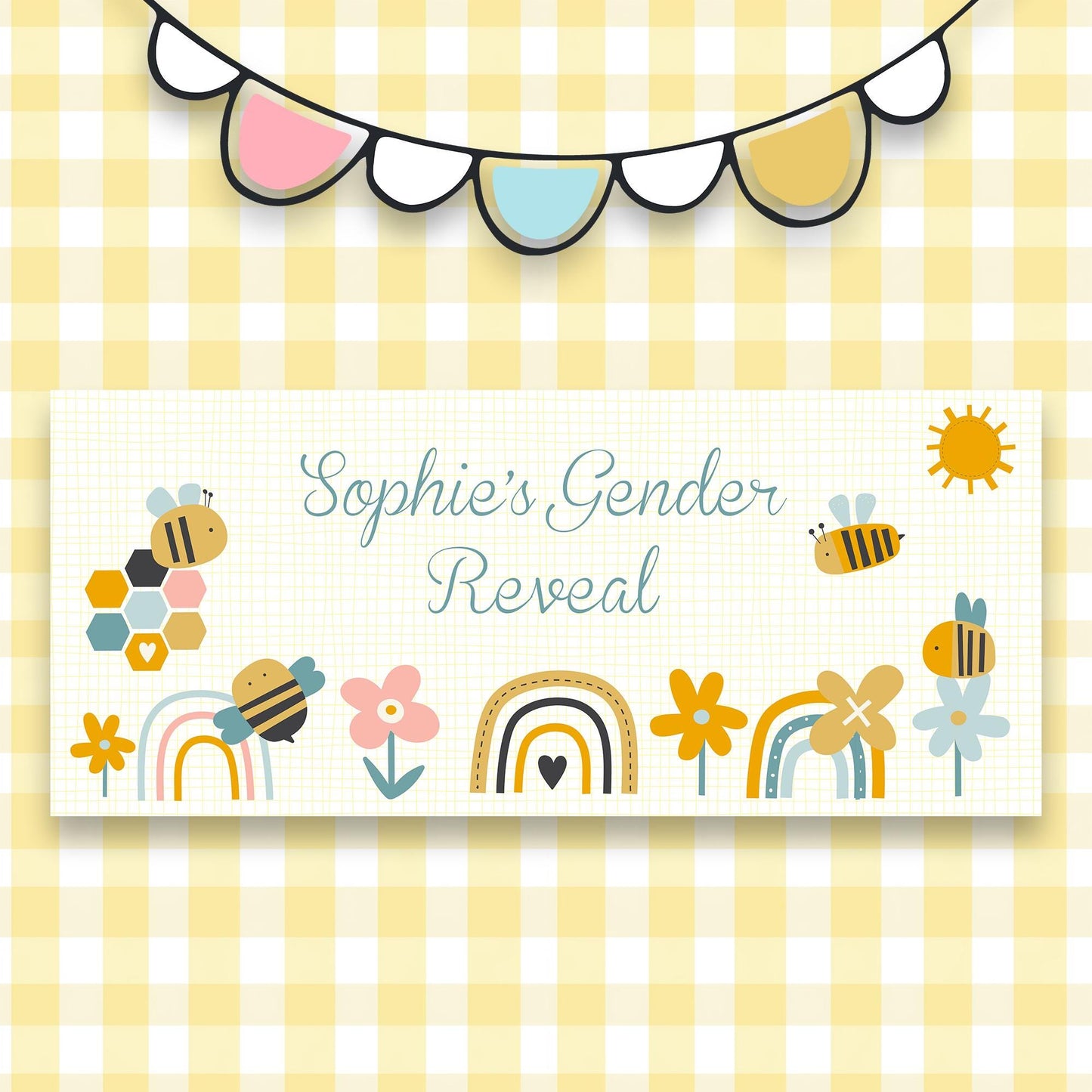 Personalised What Will It Bee? Gender Reveal Banner – Baby Shower Décor