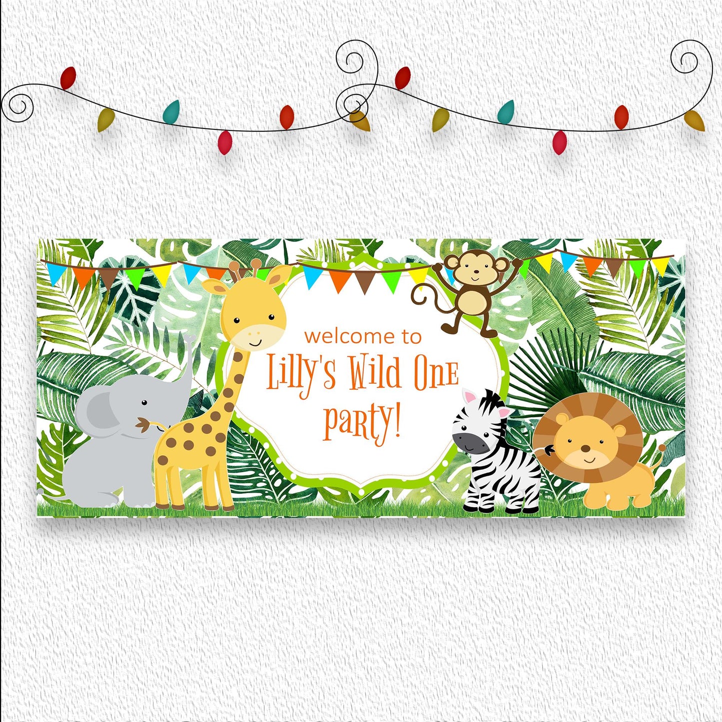 banner designed for first birthdays or safari-themed parties.
