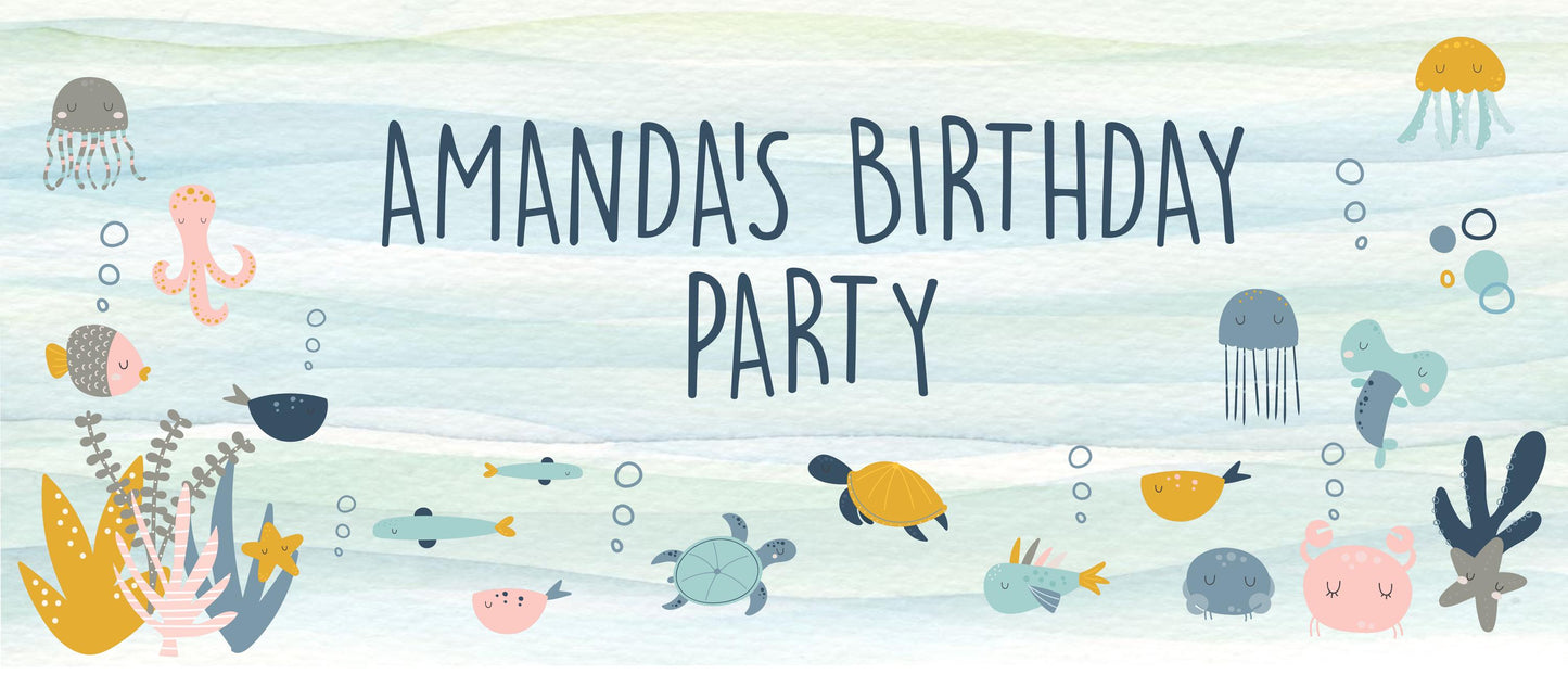 Cute Ocean Life Personalised Birthday Banner – Under‑the‑Sea Theme