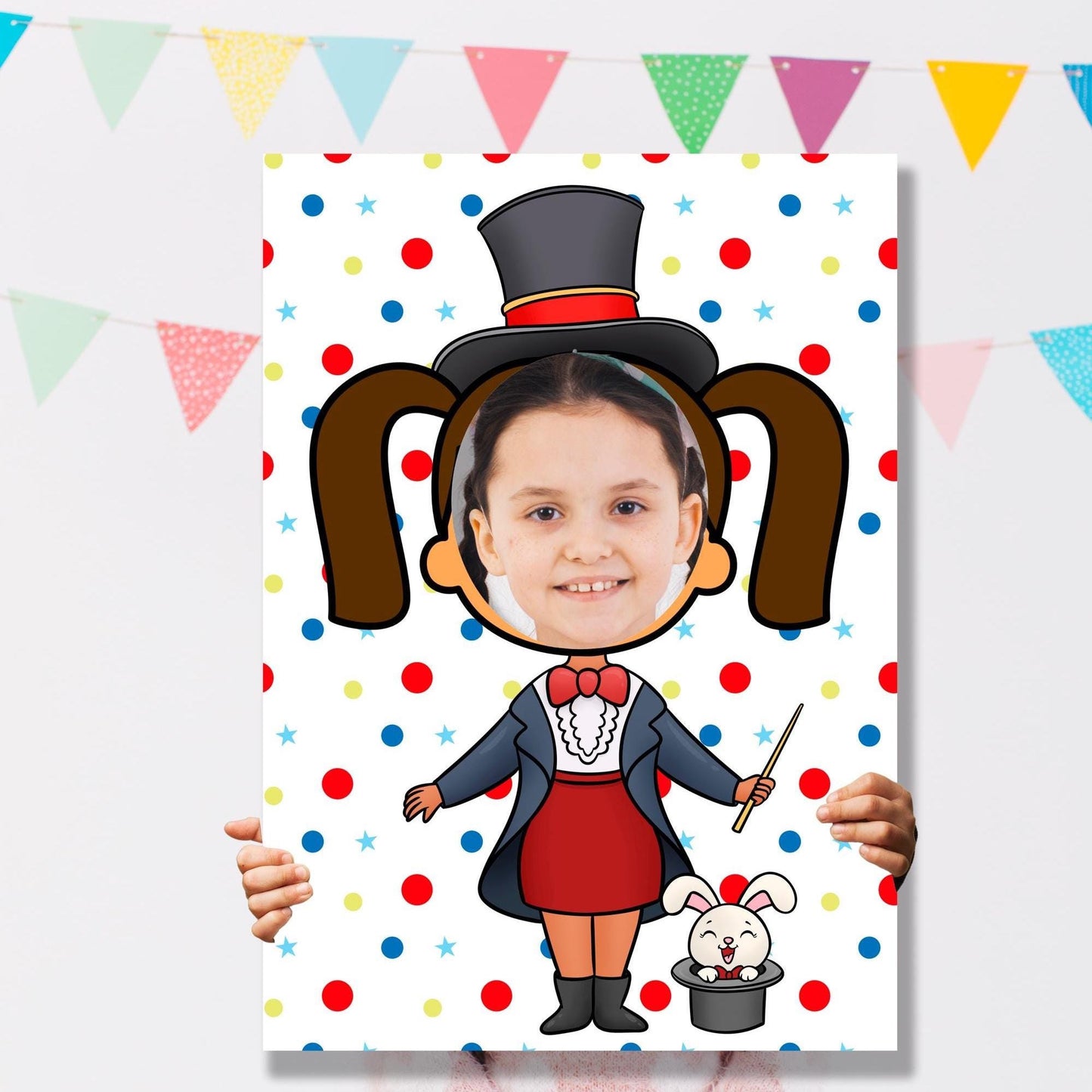 Magician Girl Photo Booth Prop – Circus Magic Face Cut-Out
