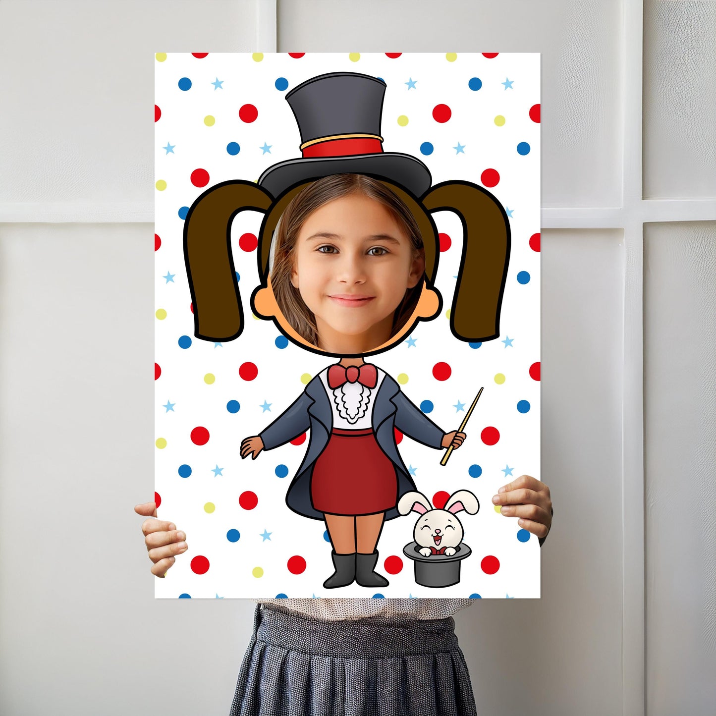 Magician Girl Photo Booth Prop – Circus Magic Face Cut-Out