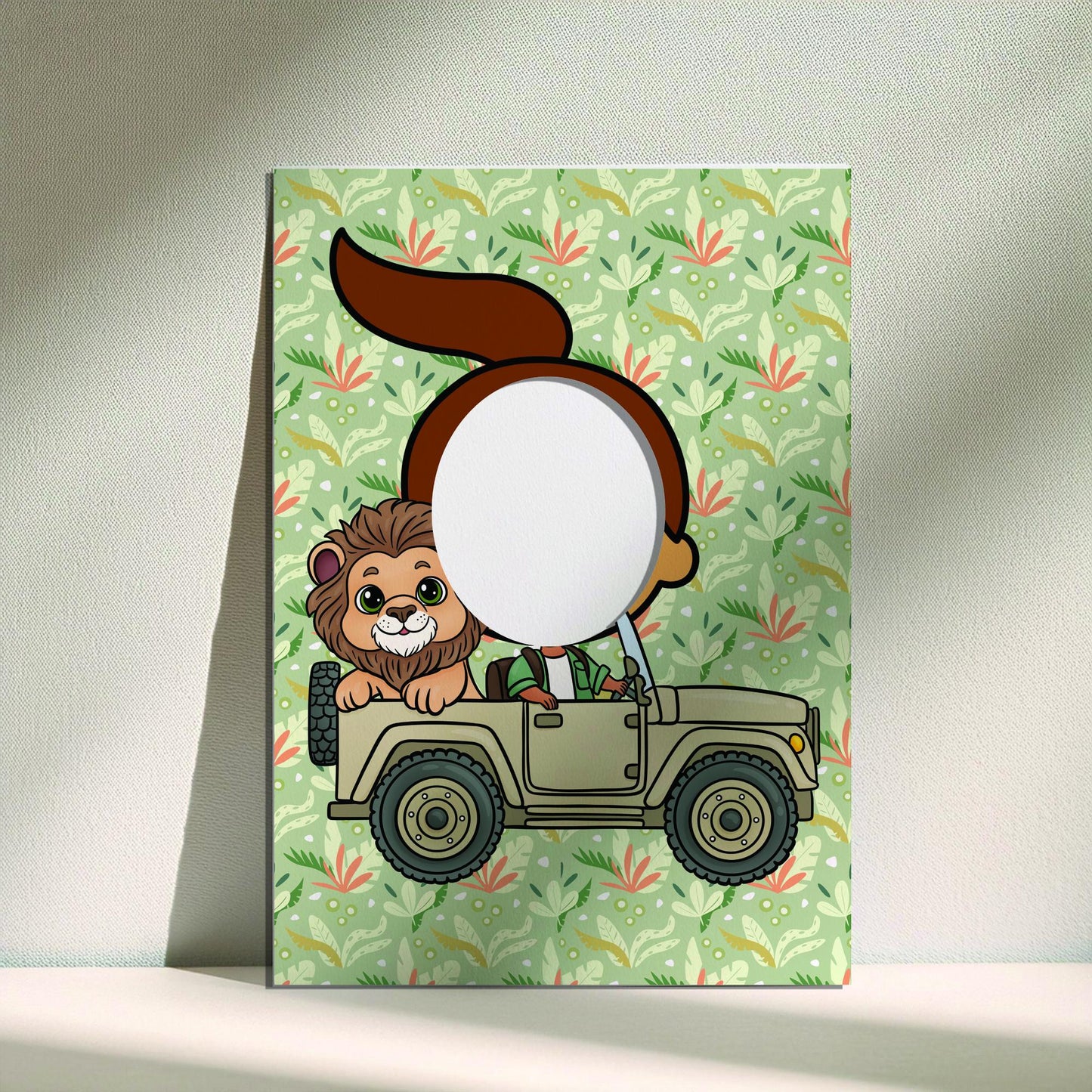 Lion Safari Driver Photo Booth Prop – Jungle Party Face Cut-Out (5 mm Foam)