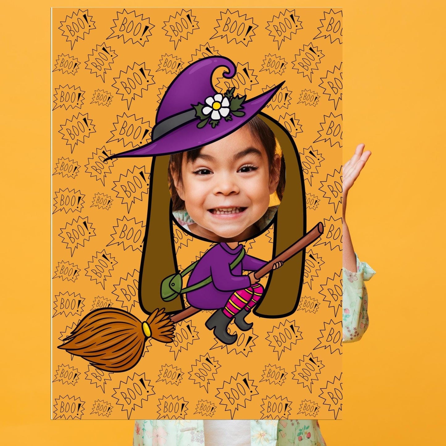 Flying Witch Photo Booth Prop – Halloween Face Cut-Out (5 mm Foam)