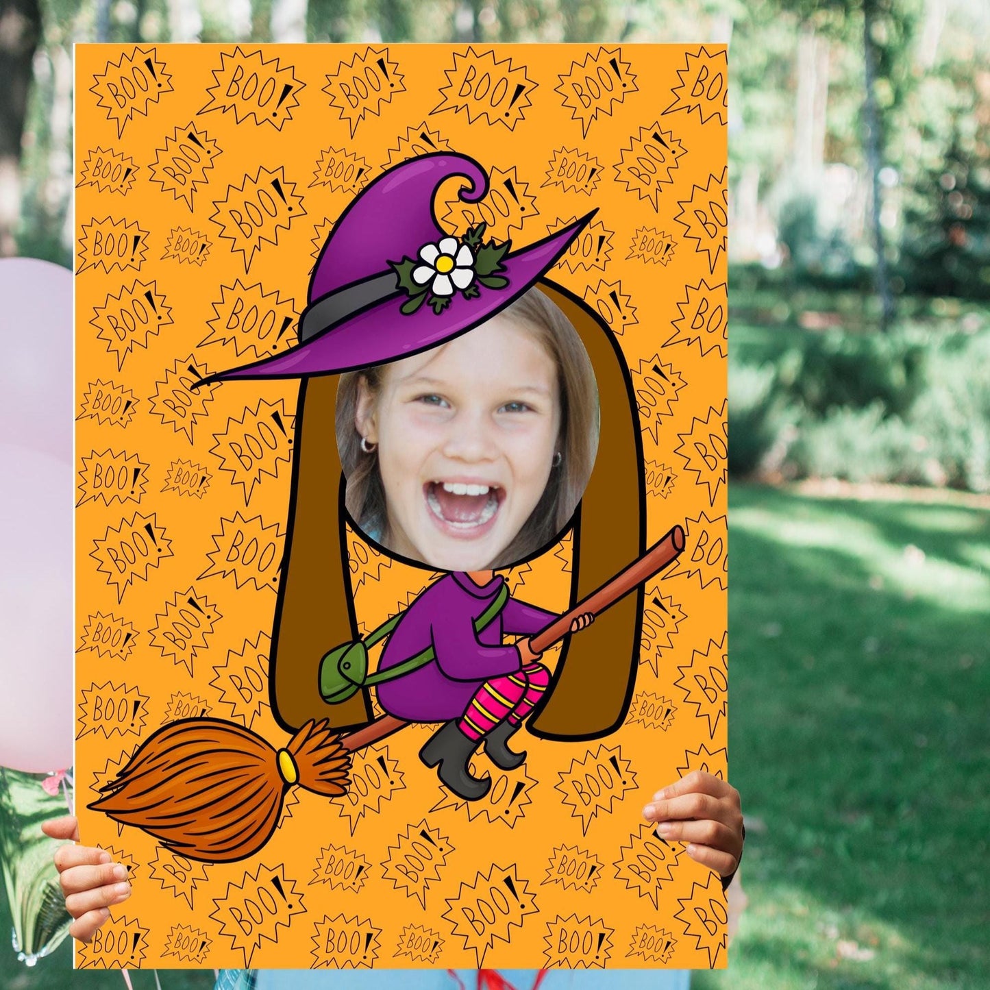 Flying Witch Photo Booth Prop – Halloween Face Cut-Out (5 mm Foam)
