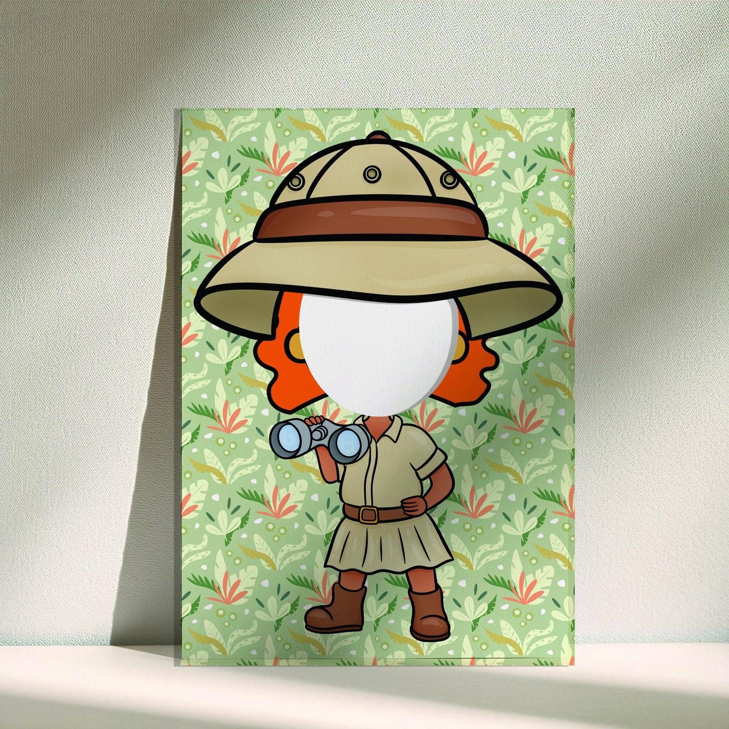 Explorer Girl Photo Booth Prop – Safari Party Face Cut-Out (5 mm Foam)