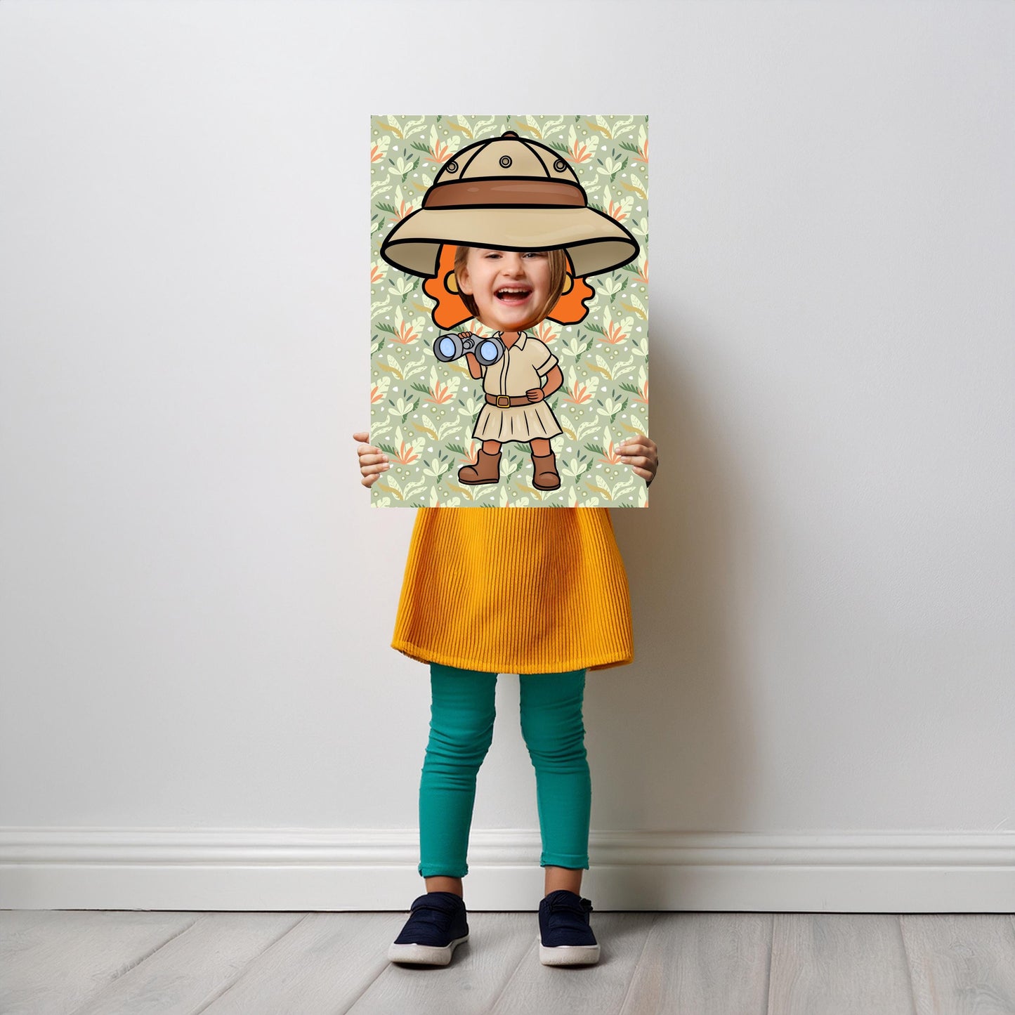 Explorer Girl Photo Booth Prop – Safari Party Face Cut-Out (5 mm Foam)