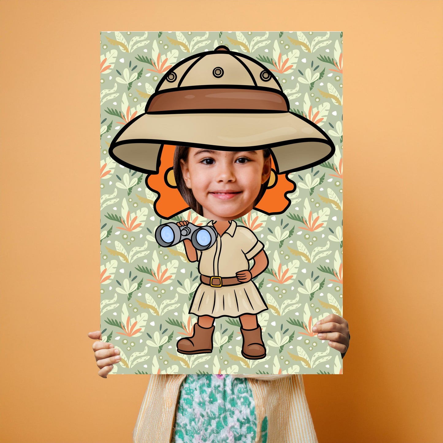 Explorer Girl Photo Booth Prop – Safari Party Face Cut-Out (5 mm Foam)