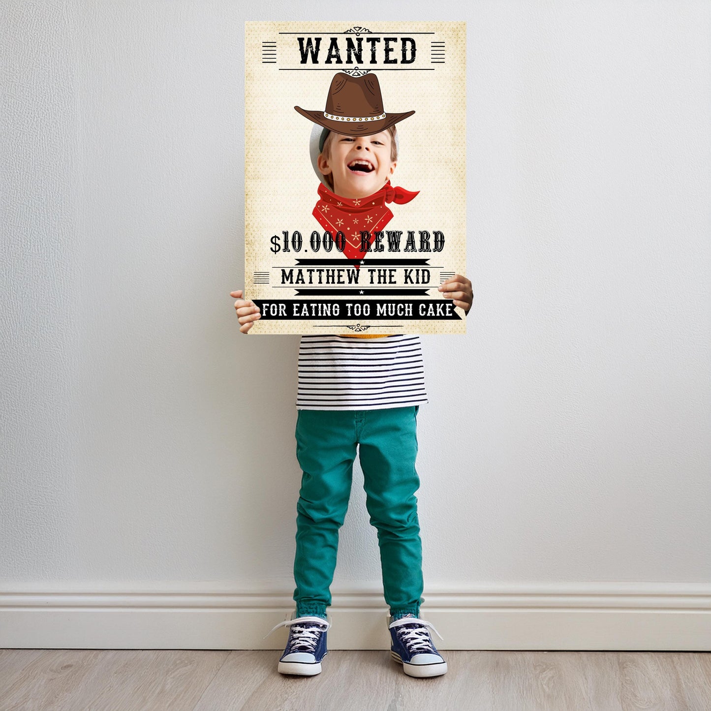 Personalised Wanted Poster Photo Booth Prop – Western Cowboy Face Cut-Out (5 mm Foam)