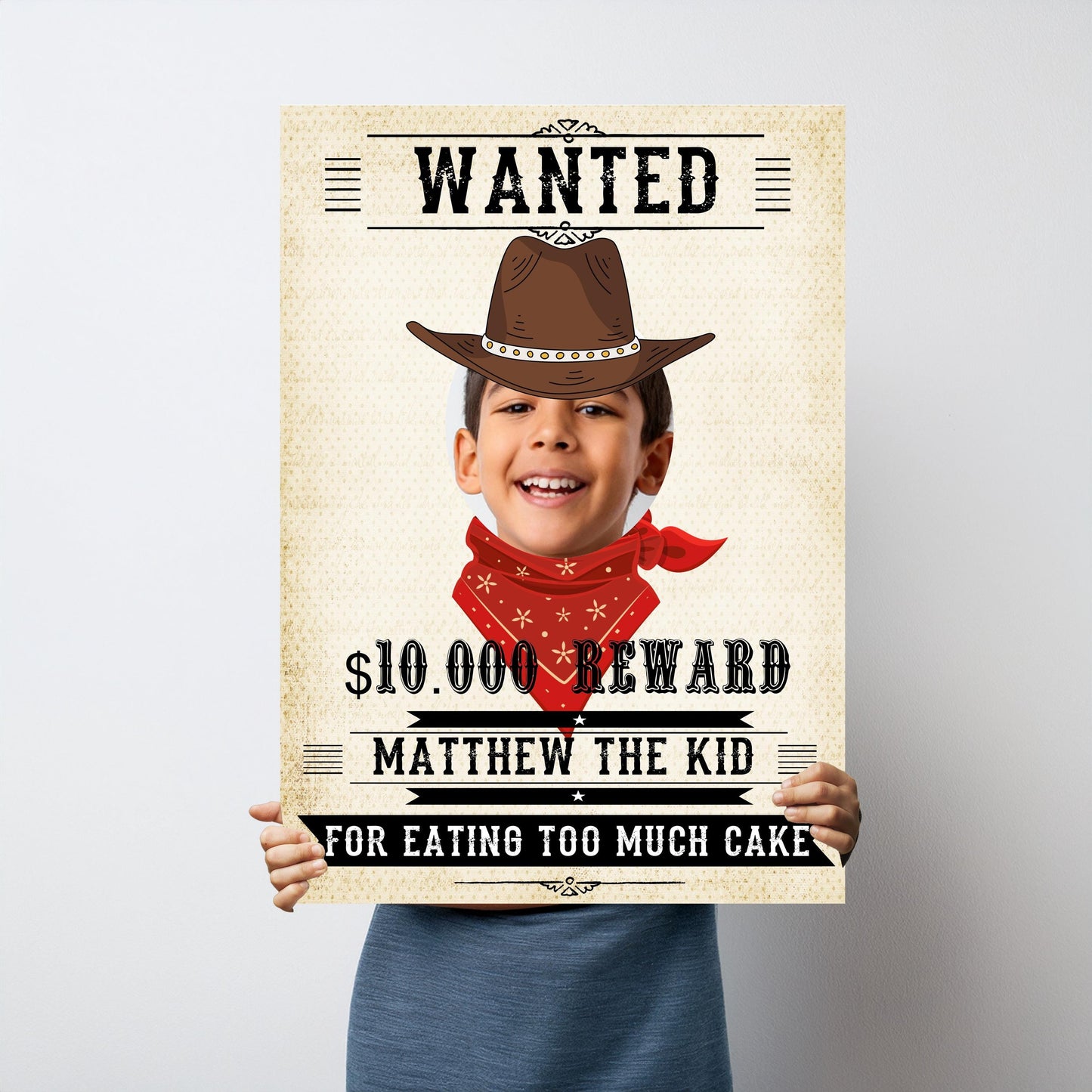Personalised Wanted Poster Photo Booth Prop – Western Cowboy Face Cut-Out (5 mm Foam)