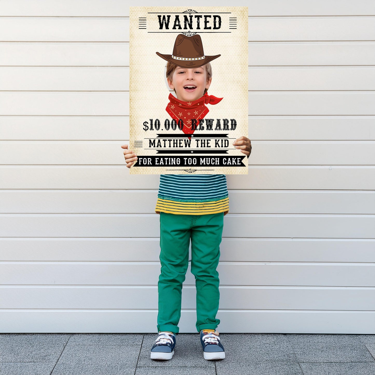 Personalised Wanted Poster Photo Booth Prop – Western Cowboy Face Cut-Out (5 mm Foam)