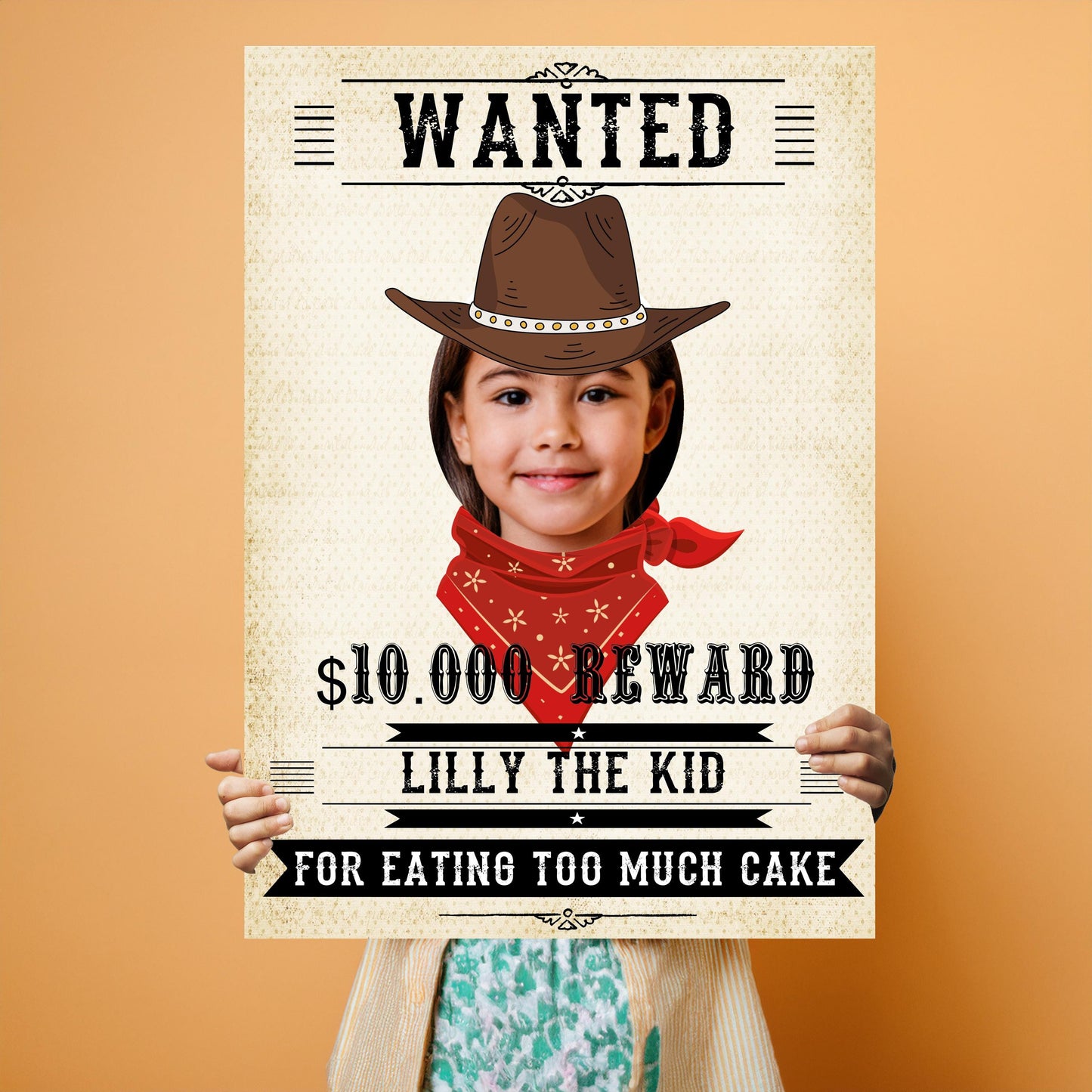 Personalised Wanted Poster Photo Booth Prop – Western Cowboy Face Cut-Out (5 mm Foam)