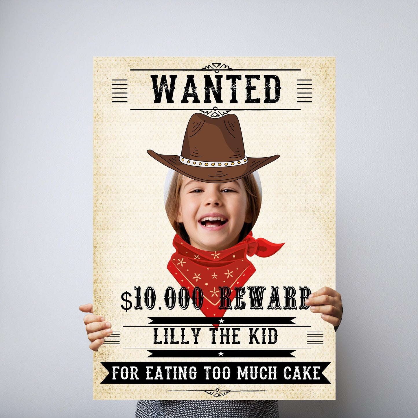Personalised Wanted Poster Photo Booth Prop – Western Cowboy Face Cut-Out (5 mm Foam)
