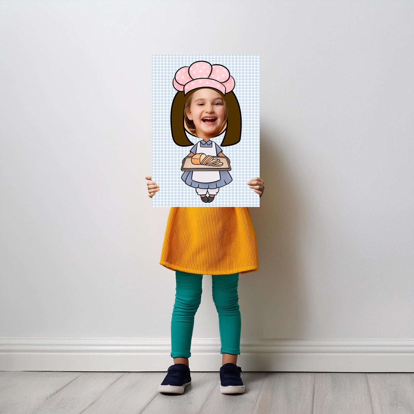 Baker Girl Photo Booth Prop – Kids’ Baking Party Face Cut‑Out (5 mm Foam)