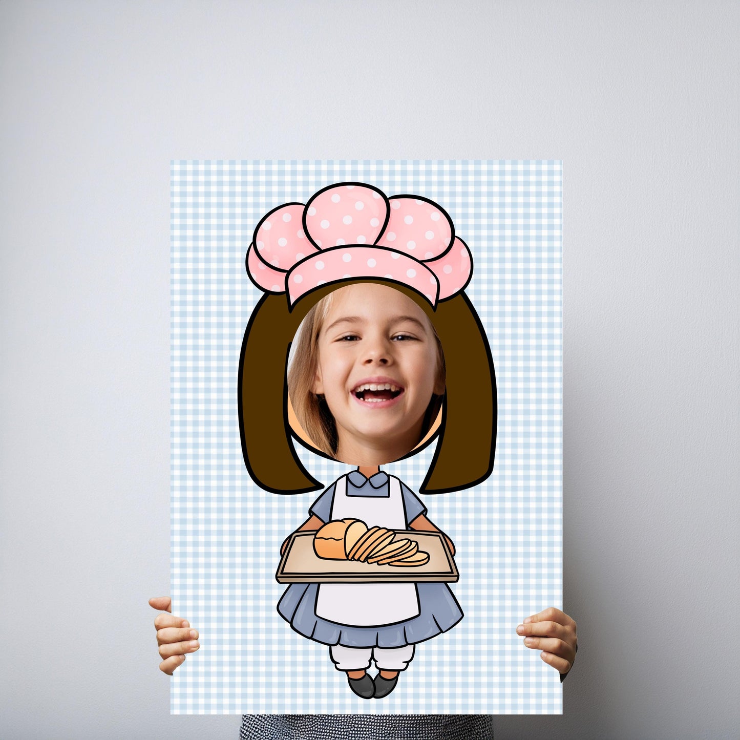 A cute, lightweight foam prop for a "face-in-the-hole" photo booth. It's designed for kids' baking parties, culinary workshops, or general bakery-themed events.