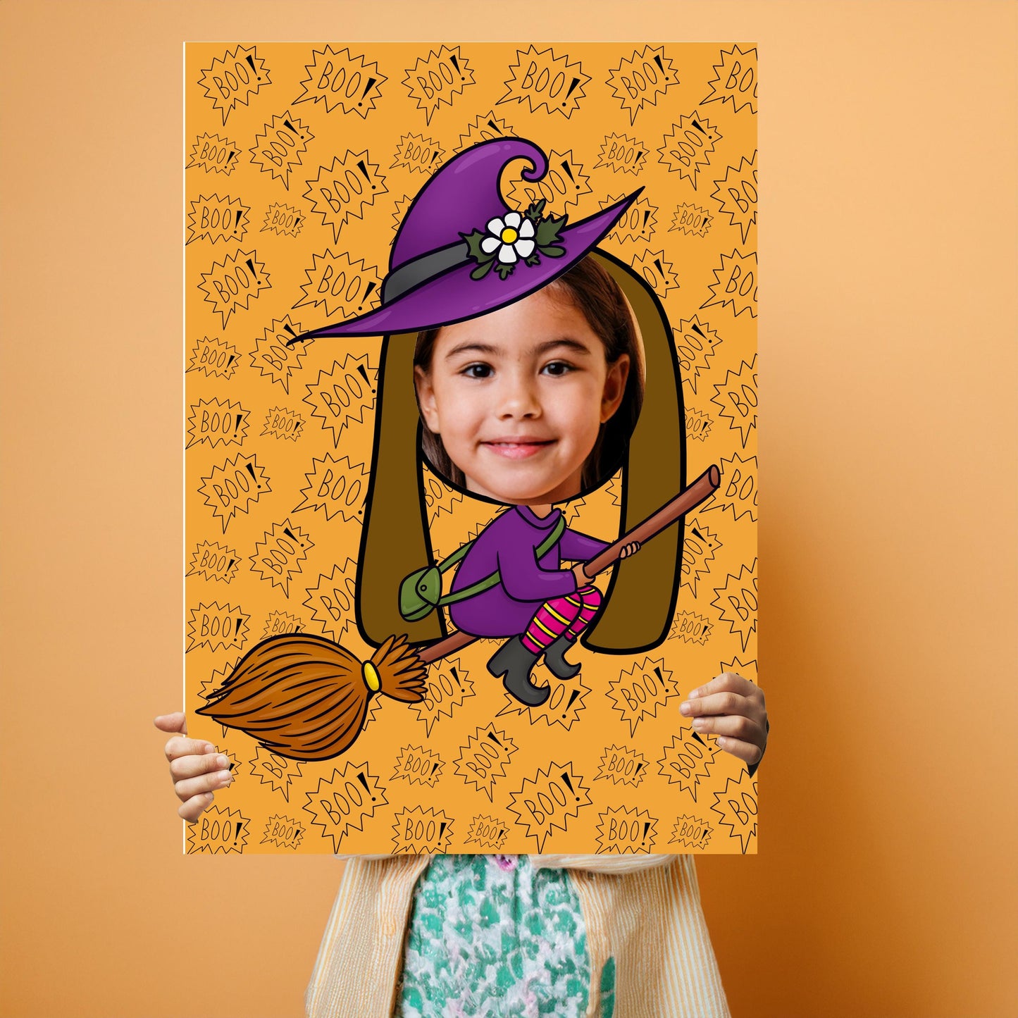 Flying Witch Photo Booth Prop – Halloween Face Cut-Out (5 mm Foam)