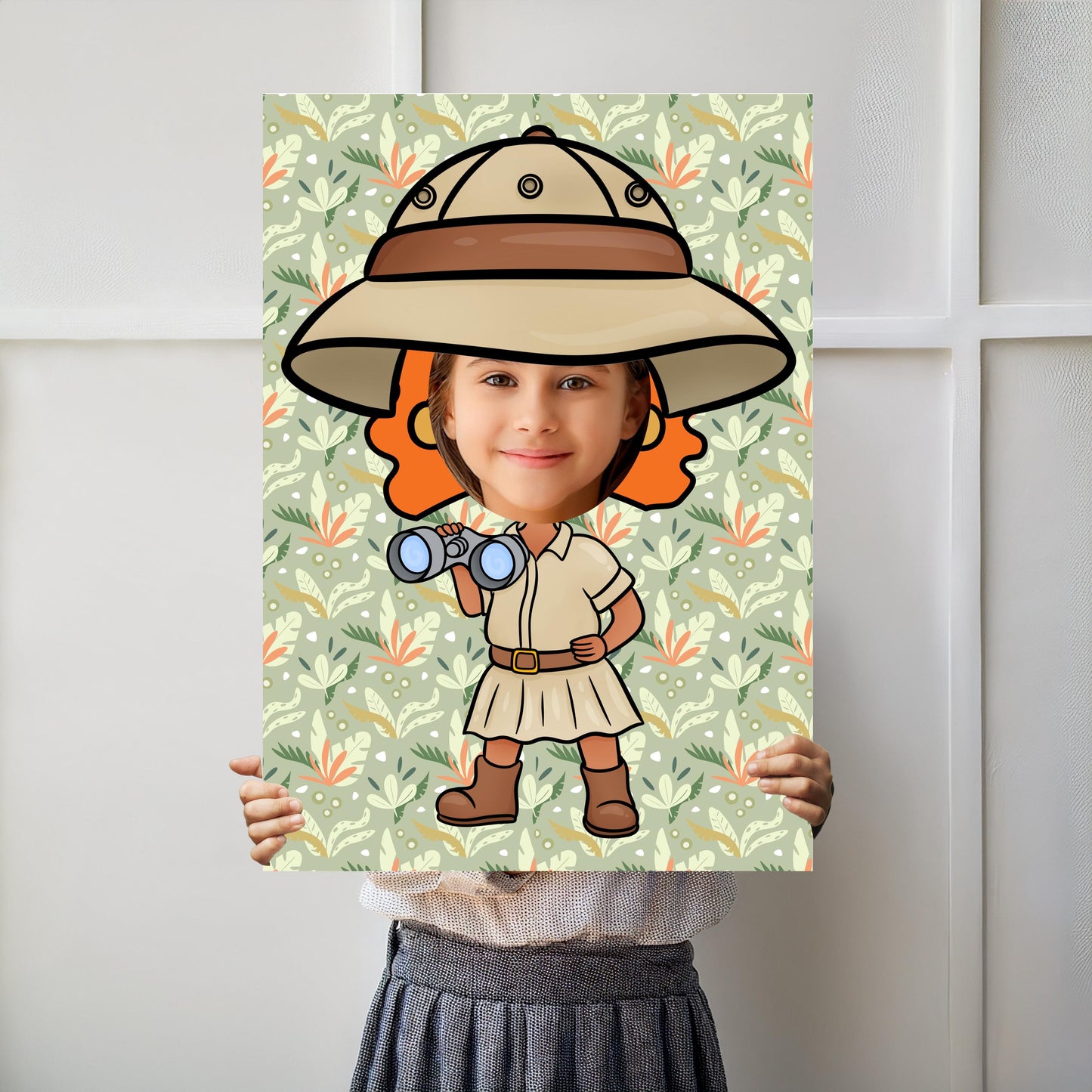 Explorer Girl Photo Booth Prop – Safari Party Face Cut-Out (5 mm Foam)