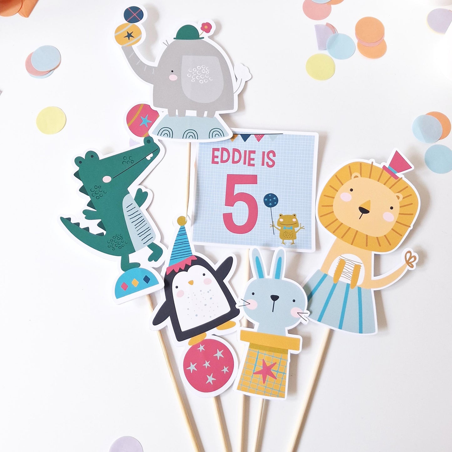 Personalised Circus Animal Cake Topper Set – Birthday Party Décor