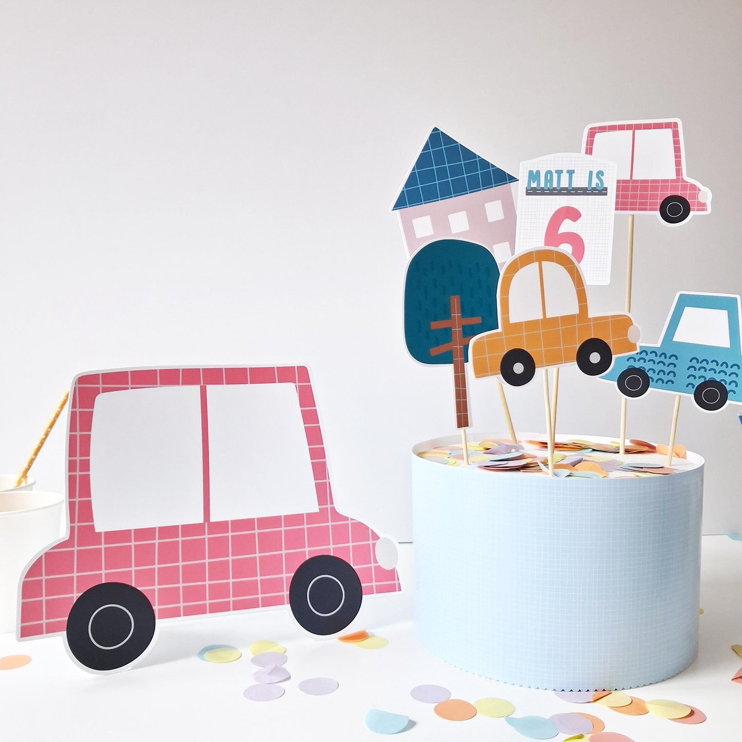 Personalised Car Birthday Cake Topper Set – Transportation Party Décor