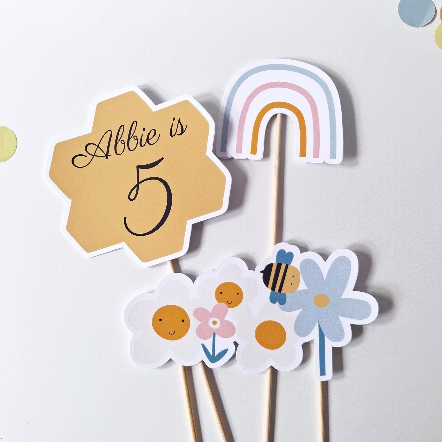 Personalised Bee Cake Topper Set – Bumblebee Birthday Party Decorations