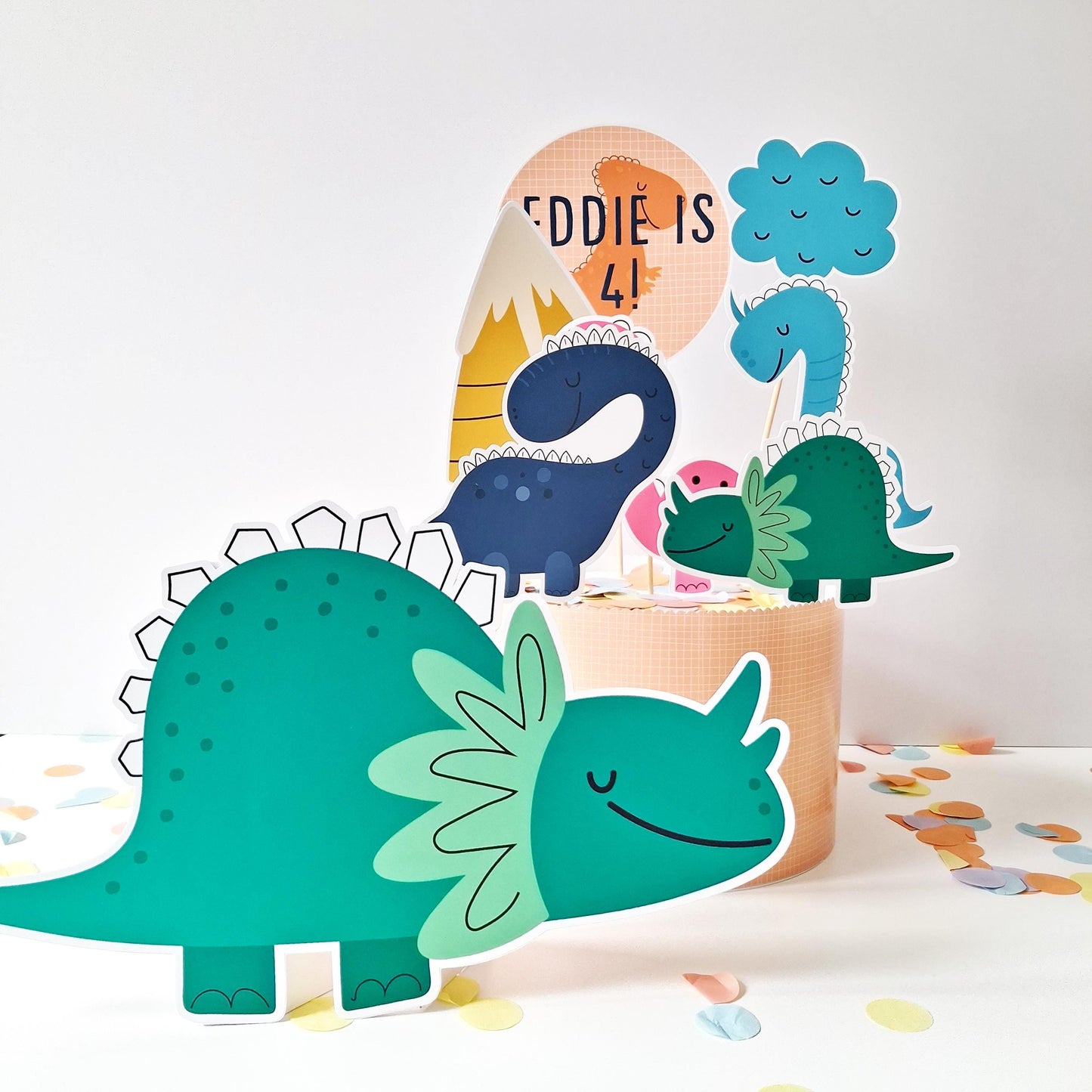 Personalised Dinosaur Cake Topper Set – Dino Birthday Party Decorations