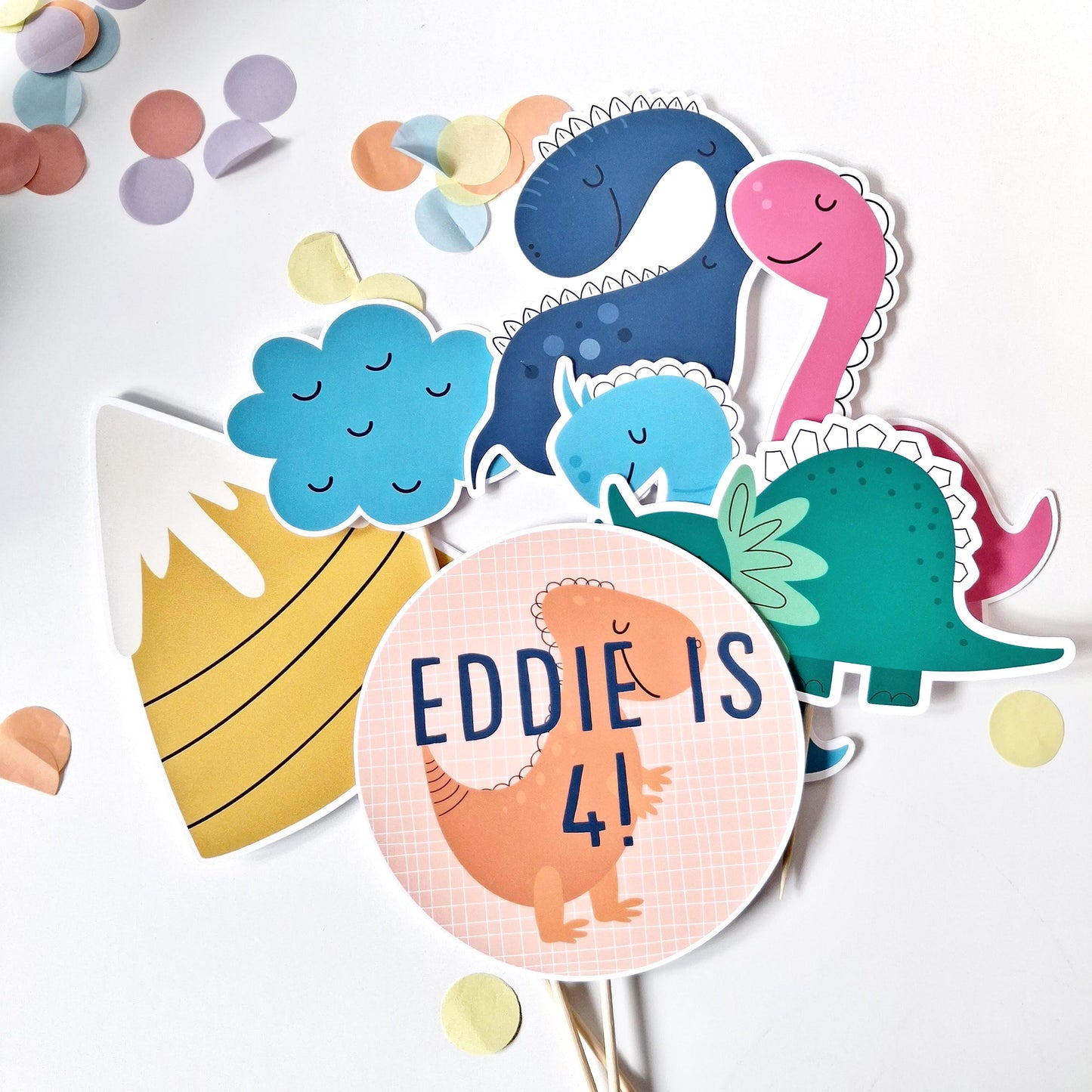 Personalised Dinosaur Cake Topper Set – Dino Birthday Party Decorations