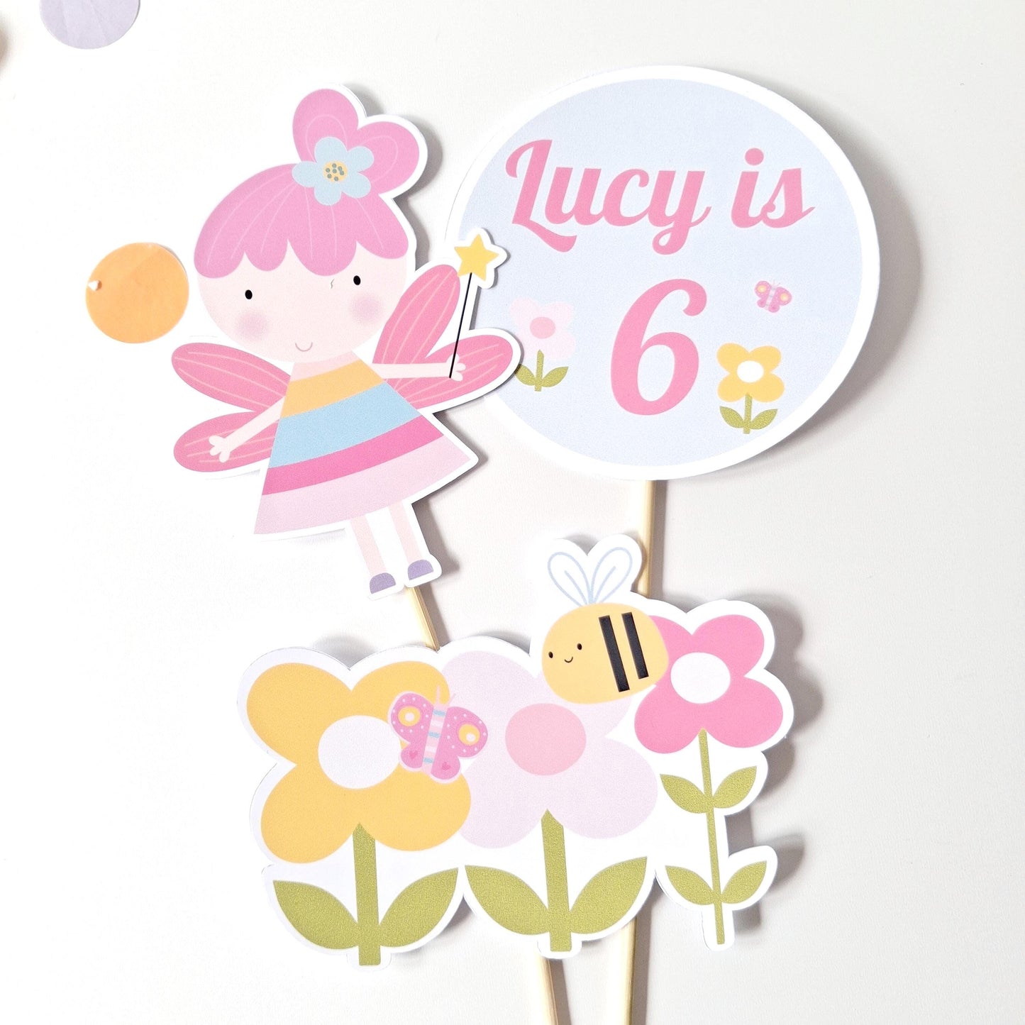 Magical Flower Fairy Cake Topper Set with Freestanding Figure – Personalised Party Decor