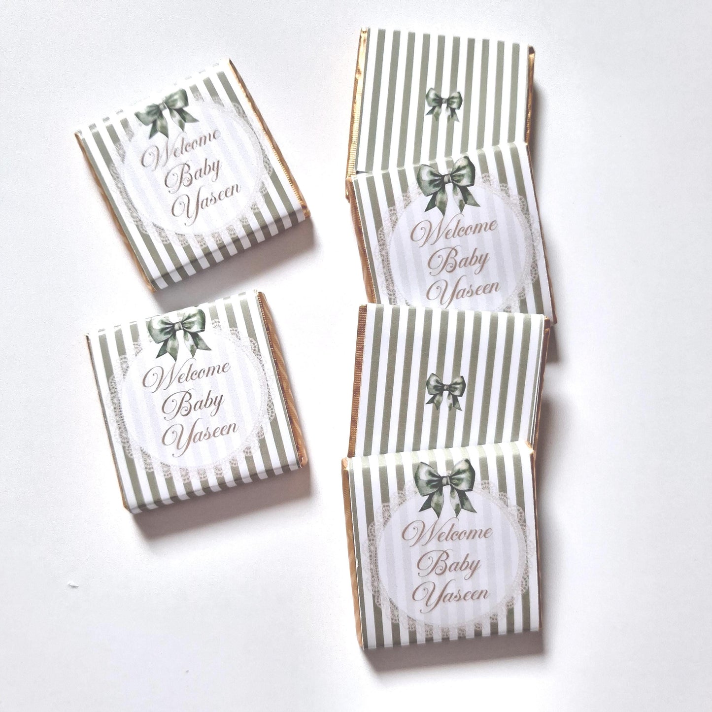 Personalised Sage Green Baby Shower Chocolate Favours – Welcome Baby (Pack of 25)