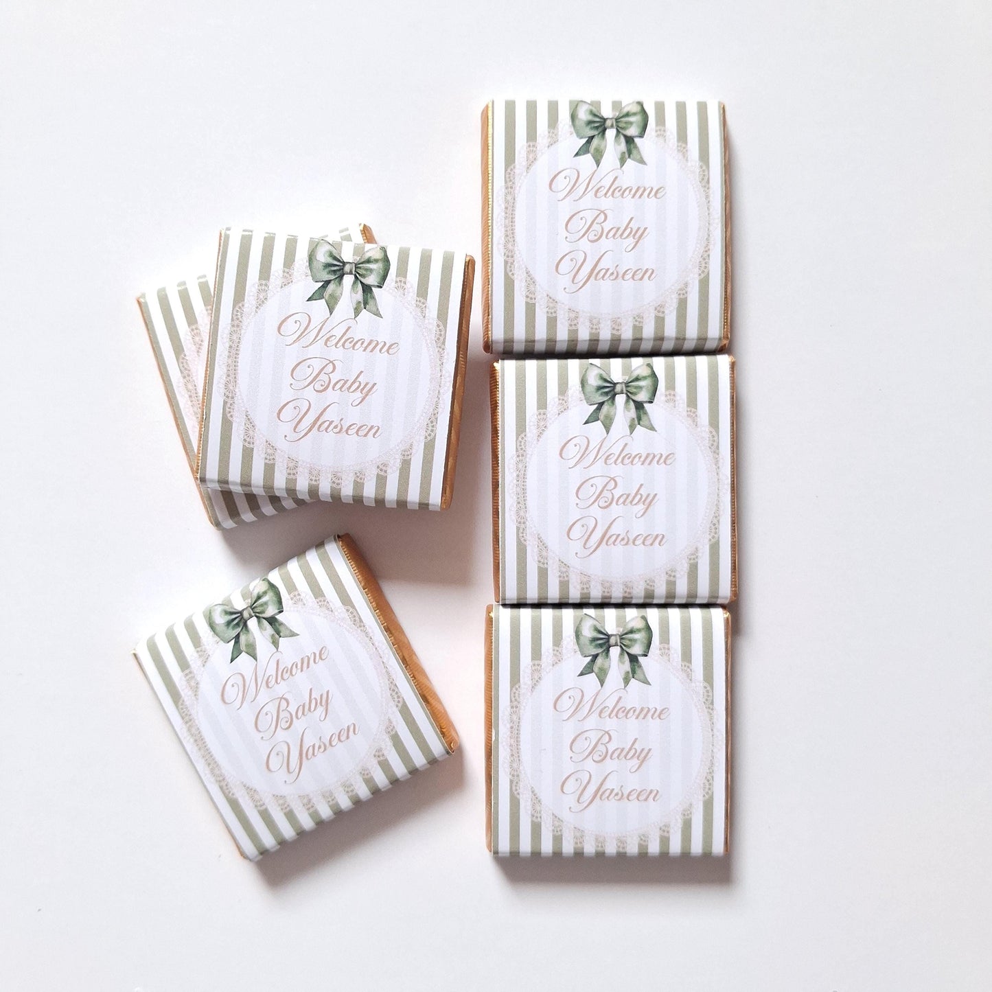 Personalised Sage Green Baby Shower Chocolate Favours – Welcome Baby (Pack of 25)