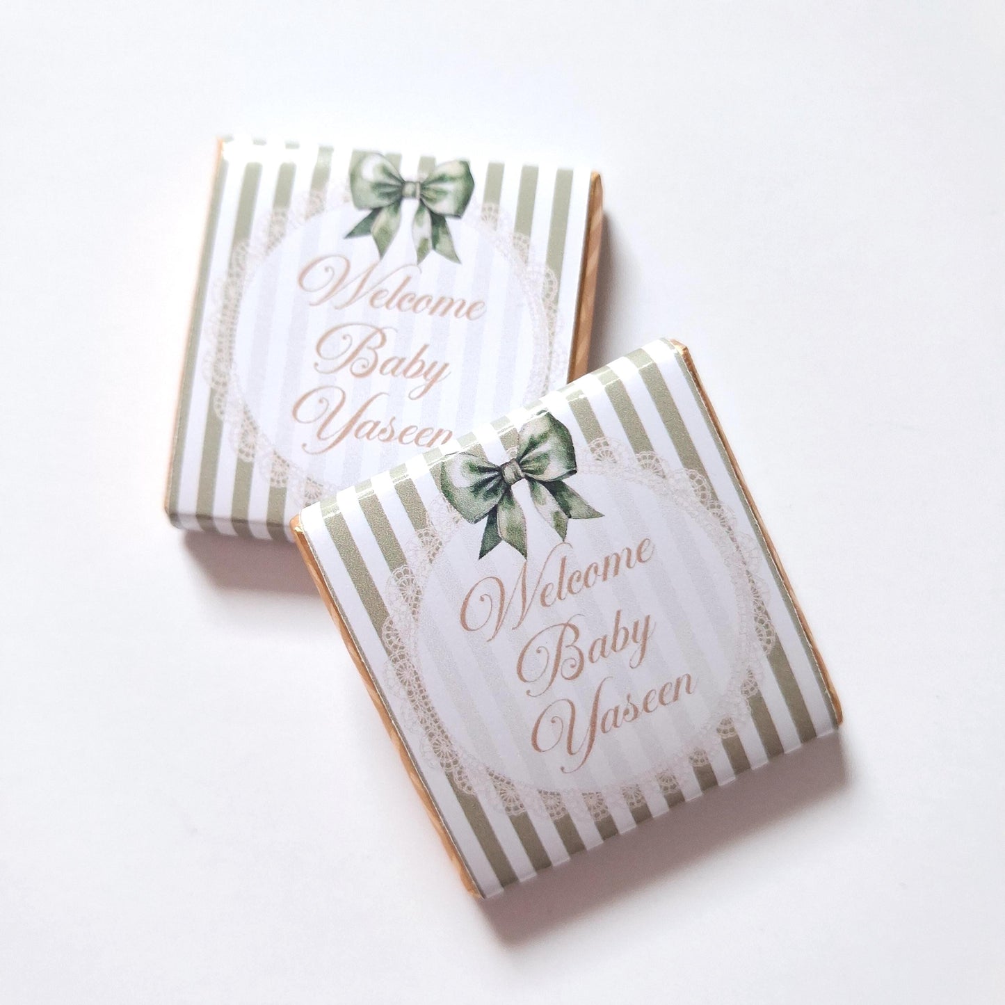 Personalised Sage Green Baby Shower Chocolate Favours – Welcome Baby (Pack of 25)