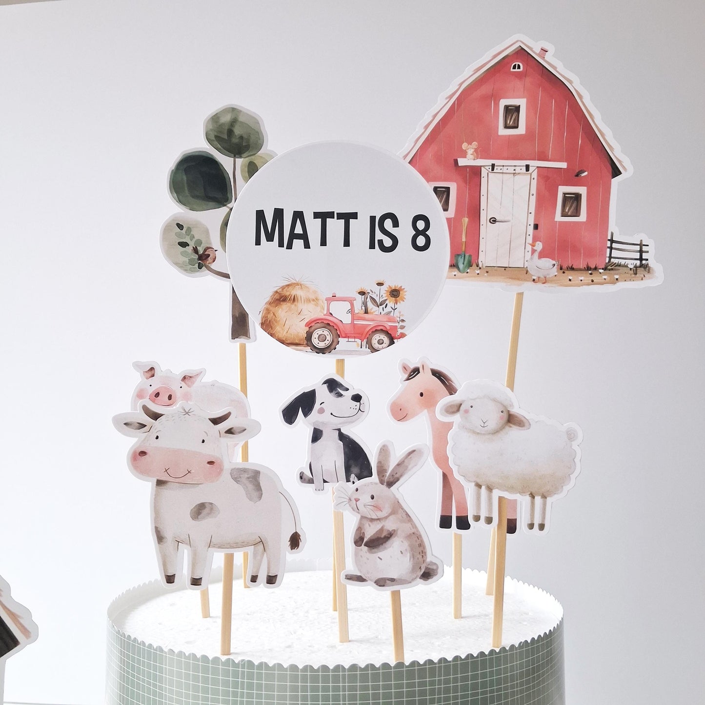 Farmyard Cake Topper Set – Personalised Barn Animal Party Décor