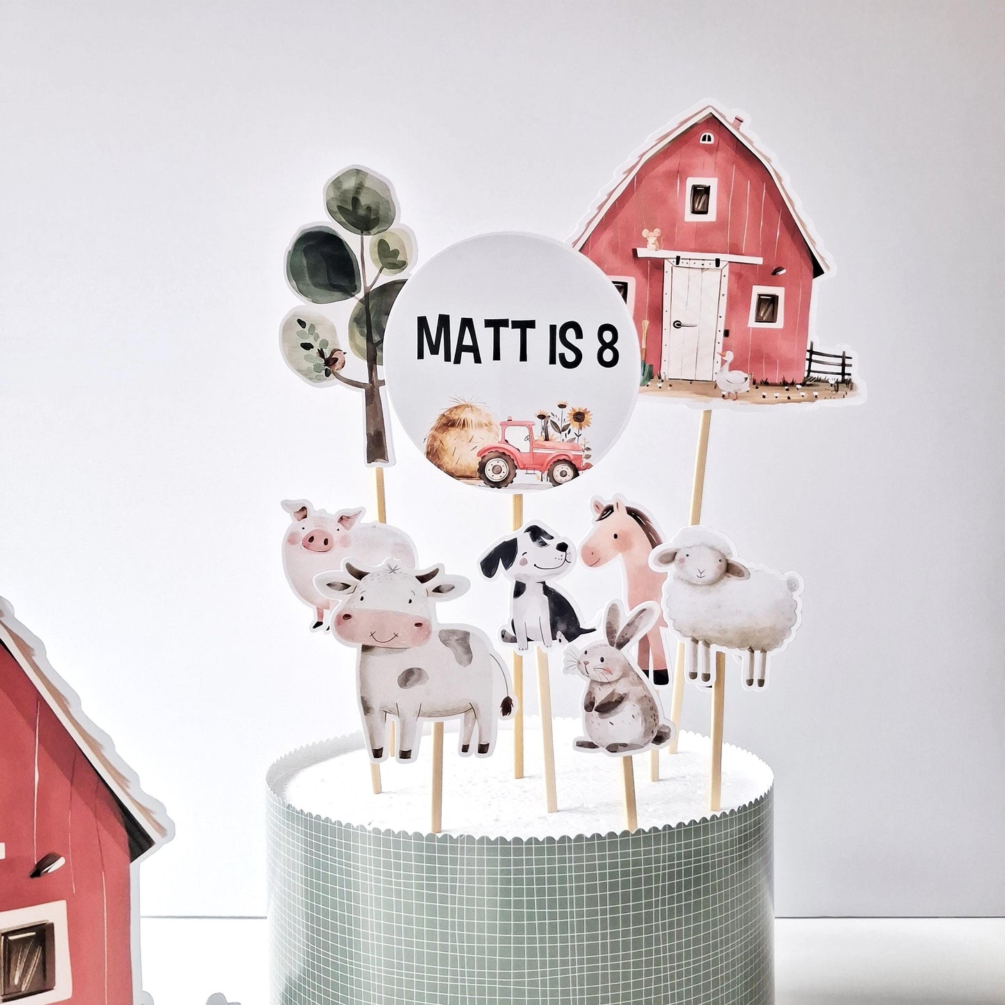 Farmyard Cake Topper Set – Personalised Barn Animal Party Décor
