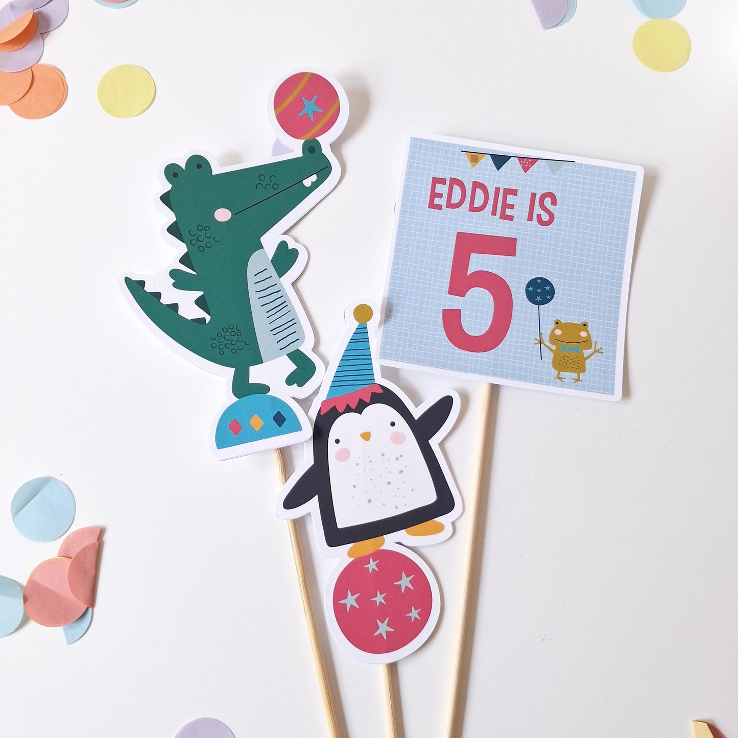 Personalised Circus Animal Cake Topper Set – Birthday Party Décor