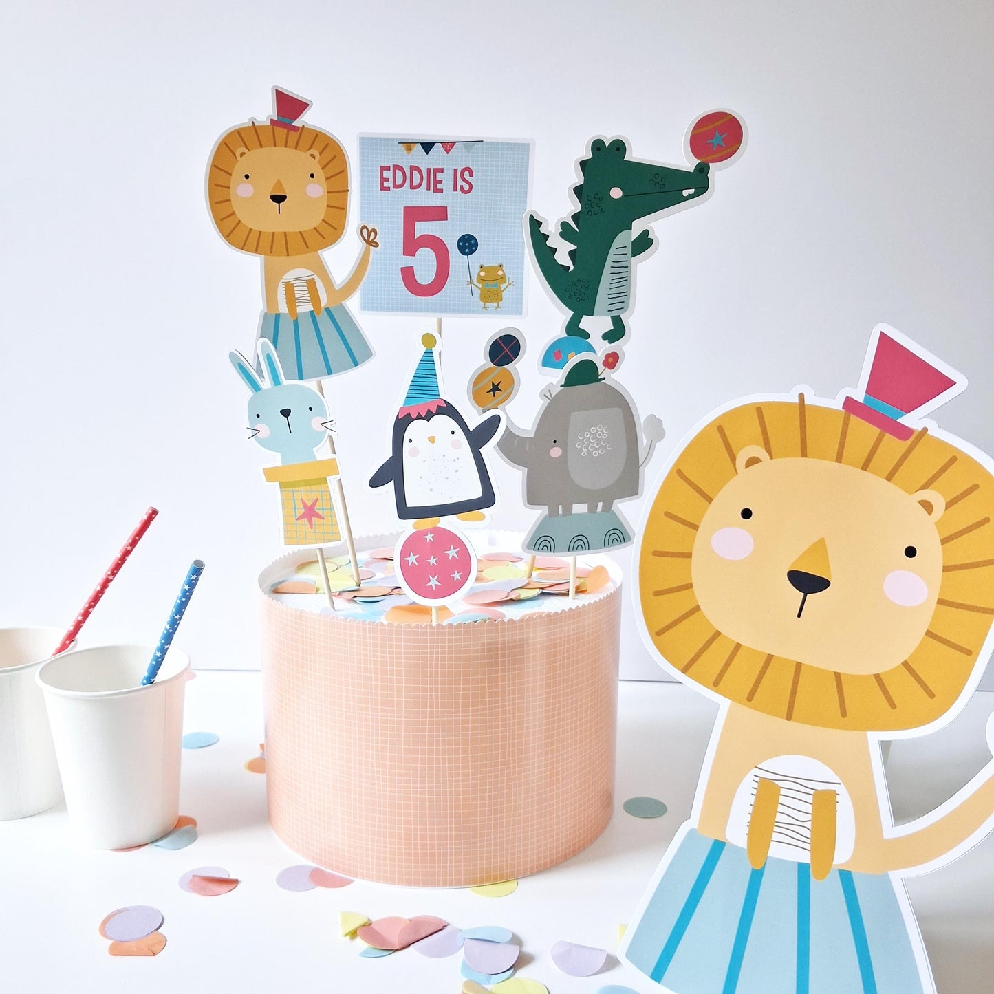 Personalised Circus Animal Cake Topper Set – Birthday Party Décor