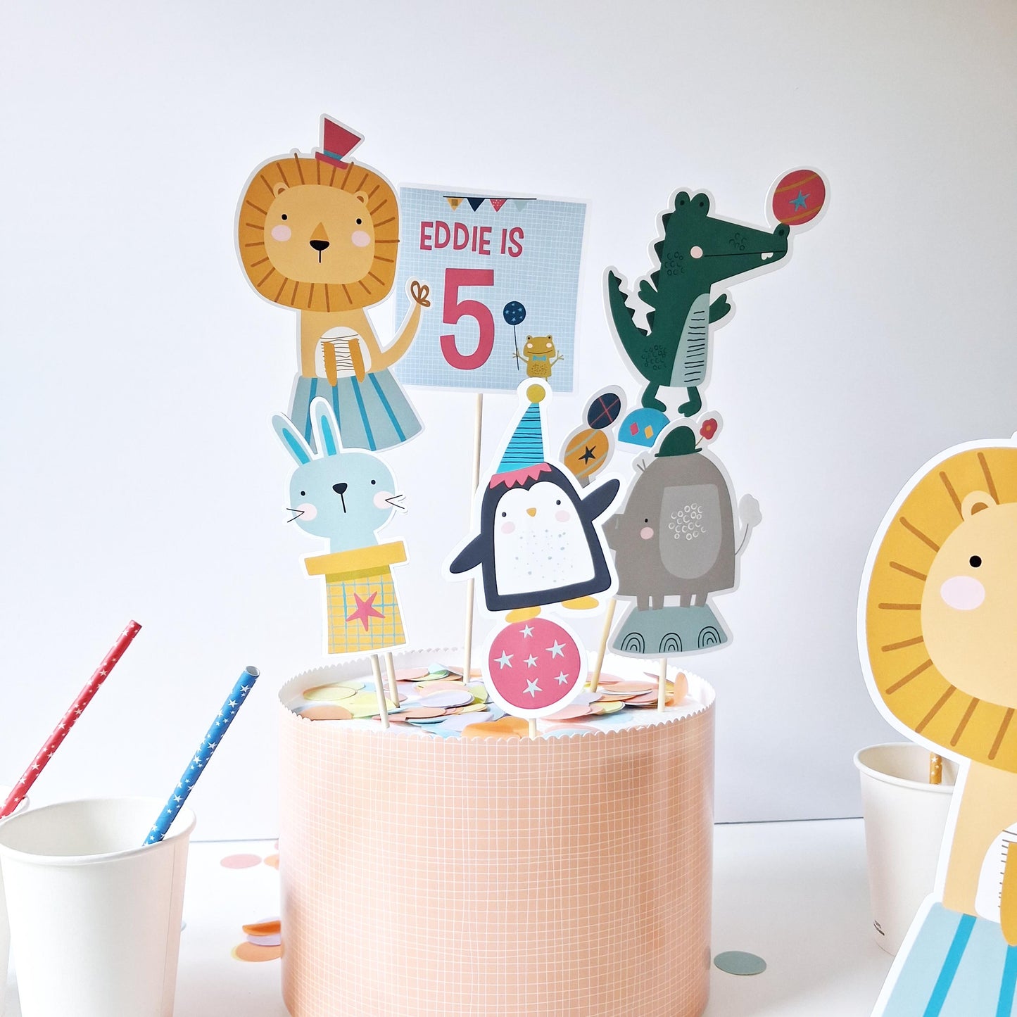 Personalised Circus Animal Cake Topper Set – Birthday Party Décor