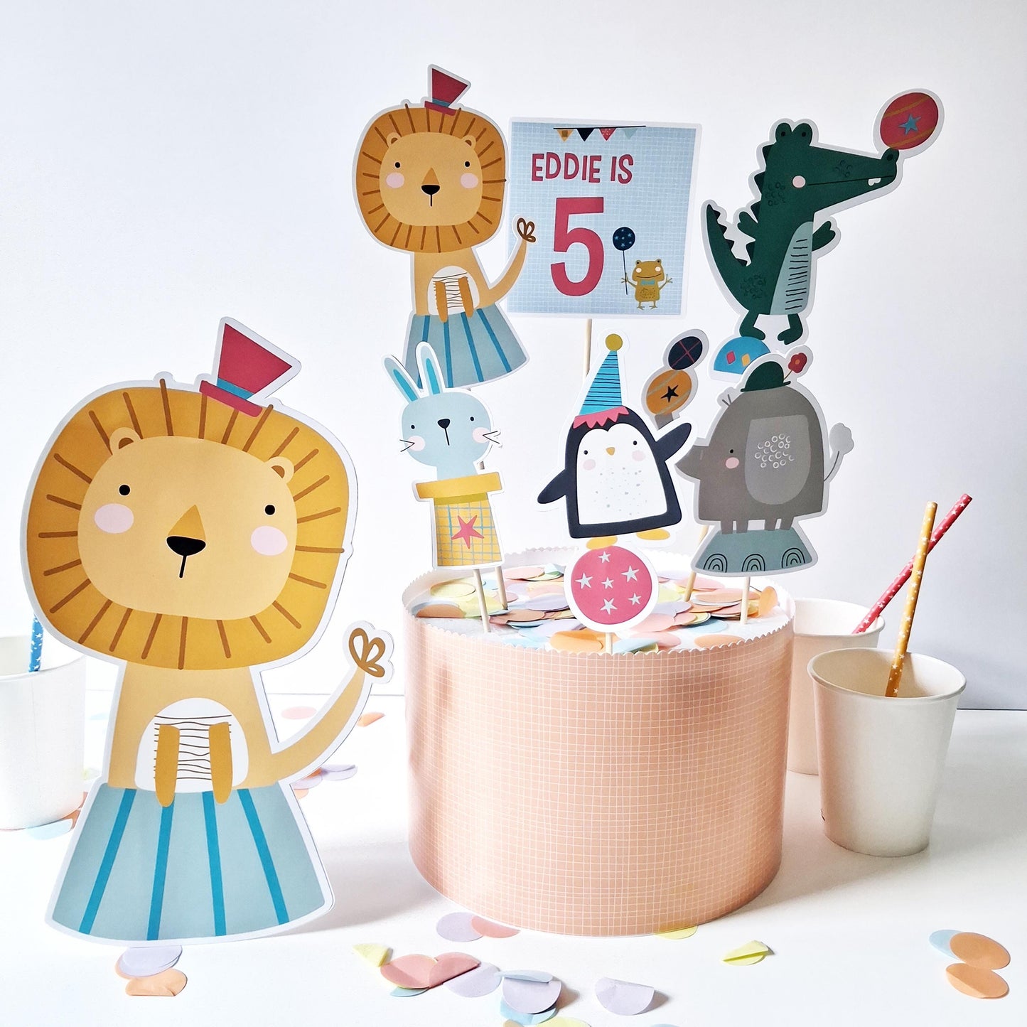 Personalised Circus Animal Cake Topper Set – Birthday Party Décor