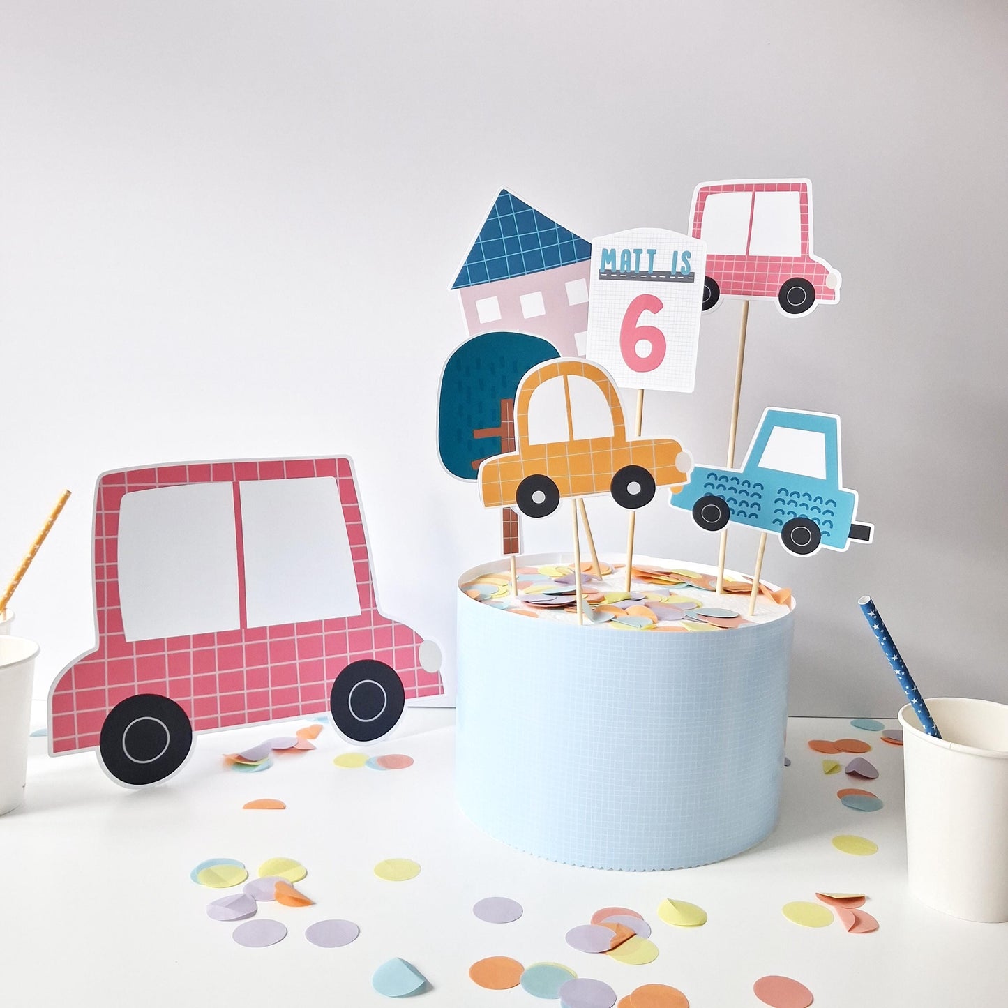 Personalised Car Birthday Cake Topper Set – Transportation Party Décor