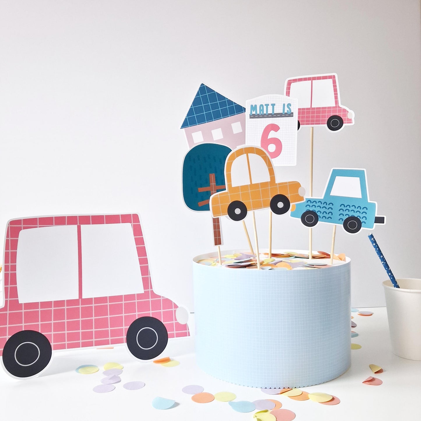 Personalised Car Birthday Cake Topper Set – Transportation Party Décor