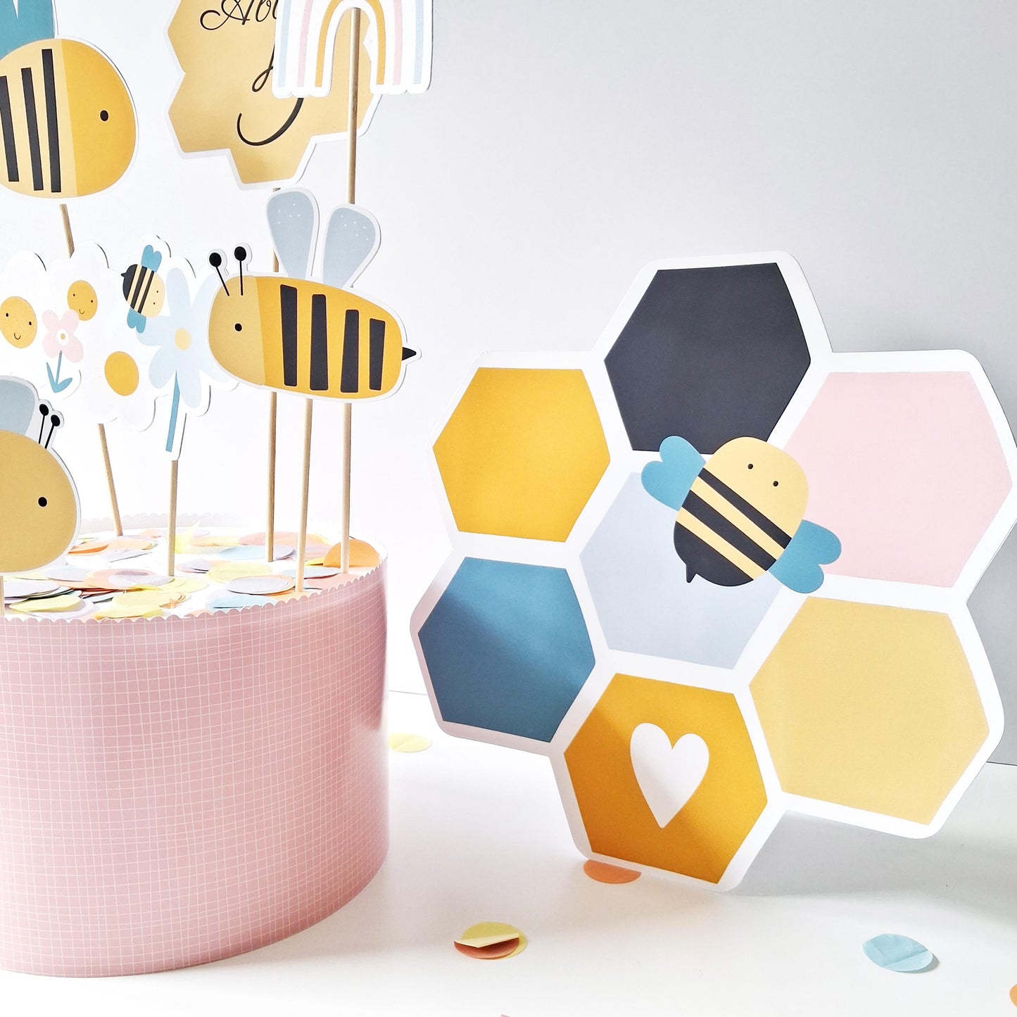 Personalised Bee Cake Topper Set – Bumblebee Birthday Party Decorations