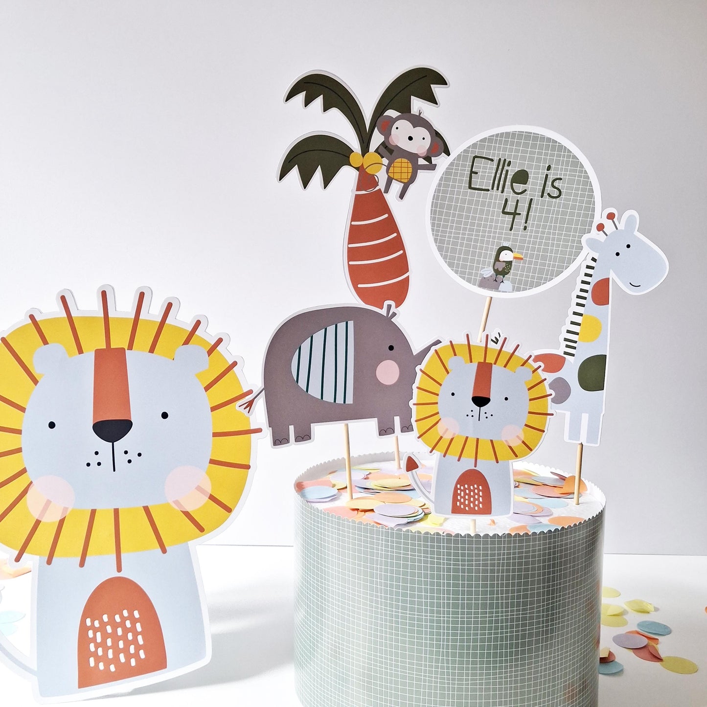Personalised Jungle Safari Cake Topper Set – Wild One Birthday Décor
