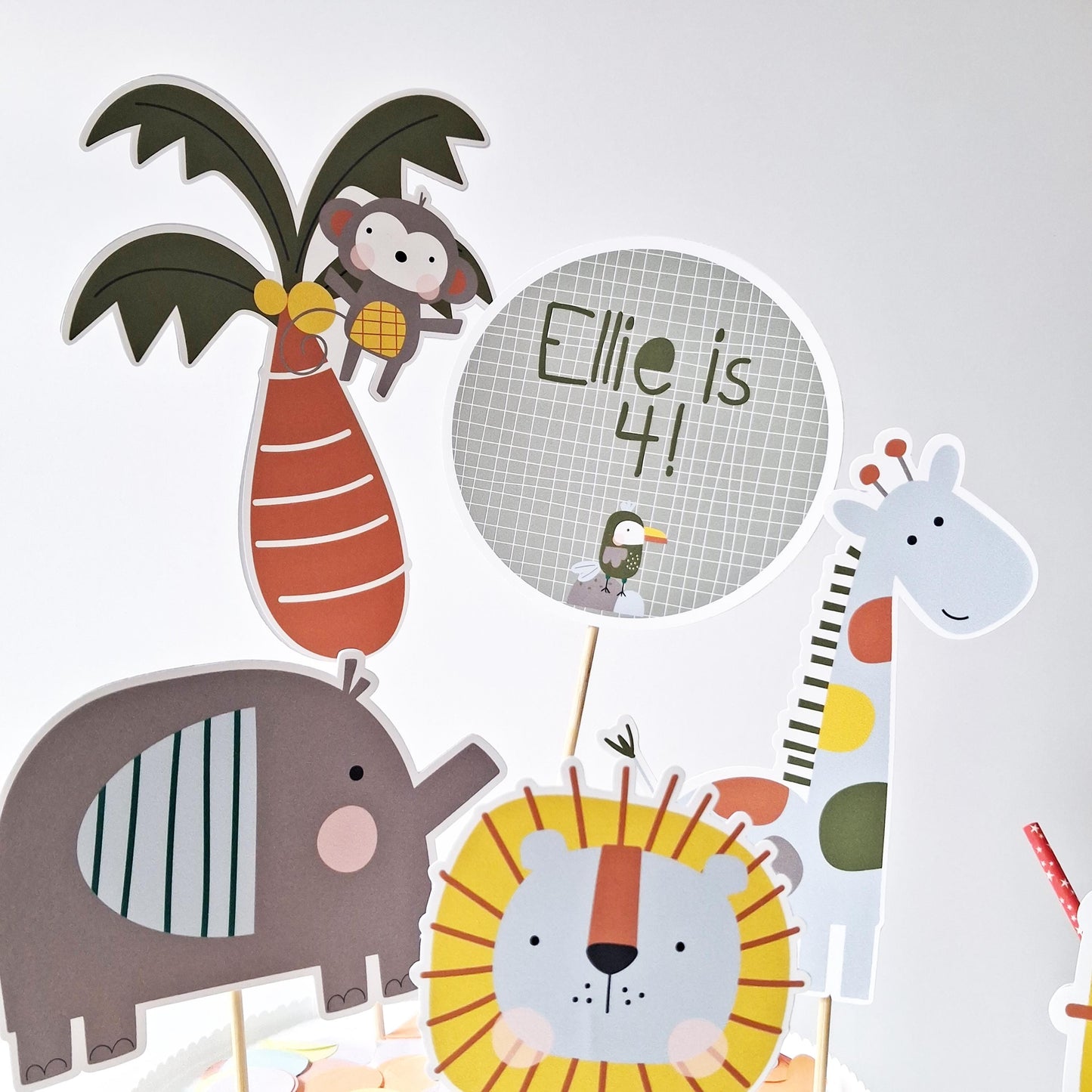 Personalised Jungle Safari Cake Topper Set – Wild One Birthday Décor