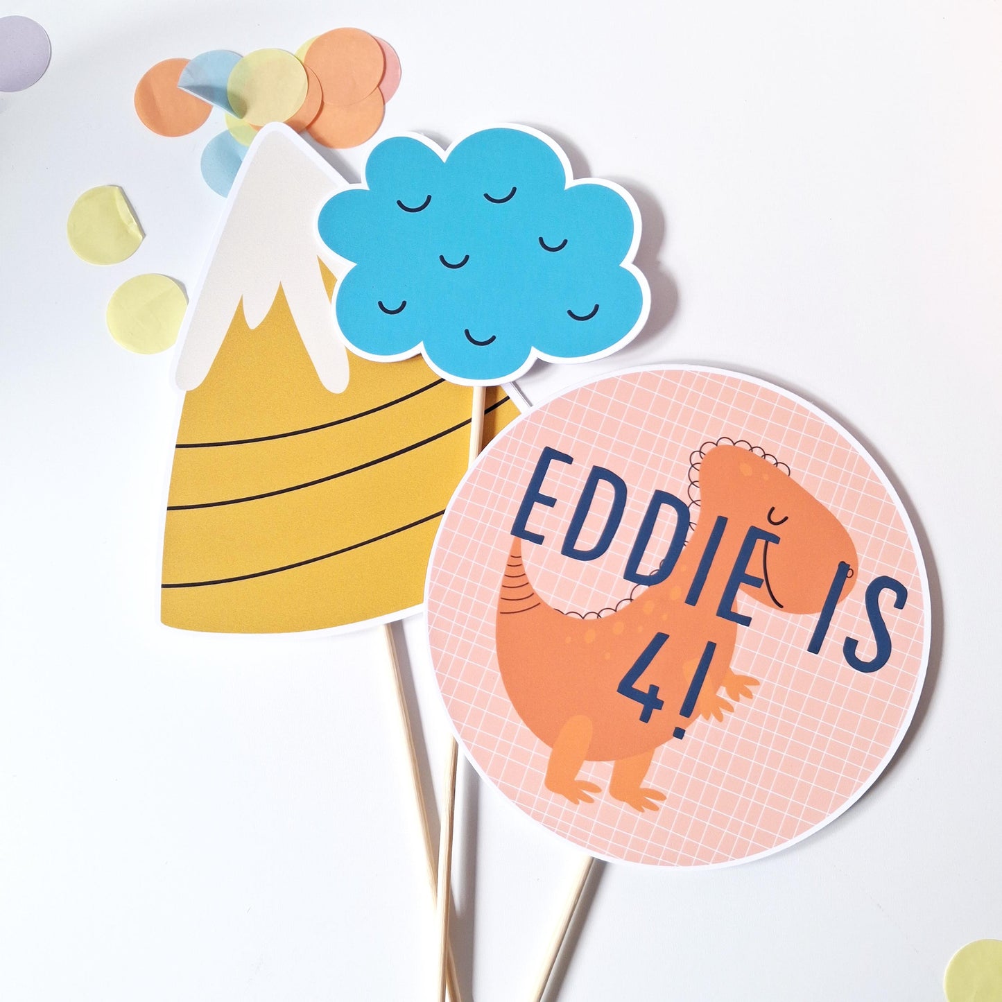 Personalised Dinosaur Cake Topper Set – Dino Birthday Party Decorations