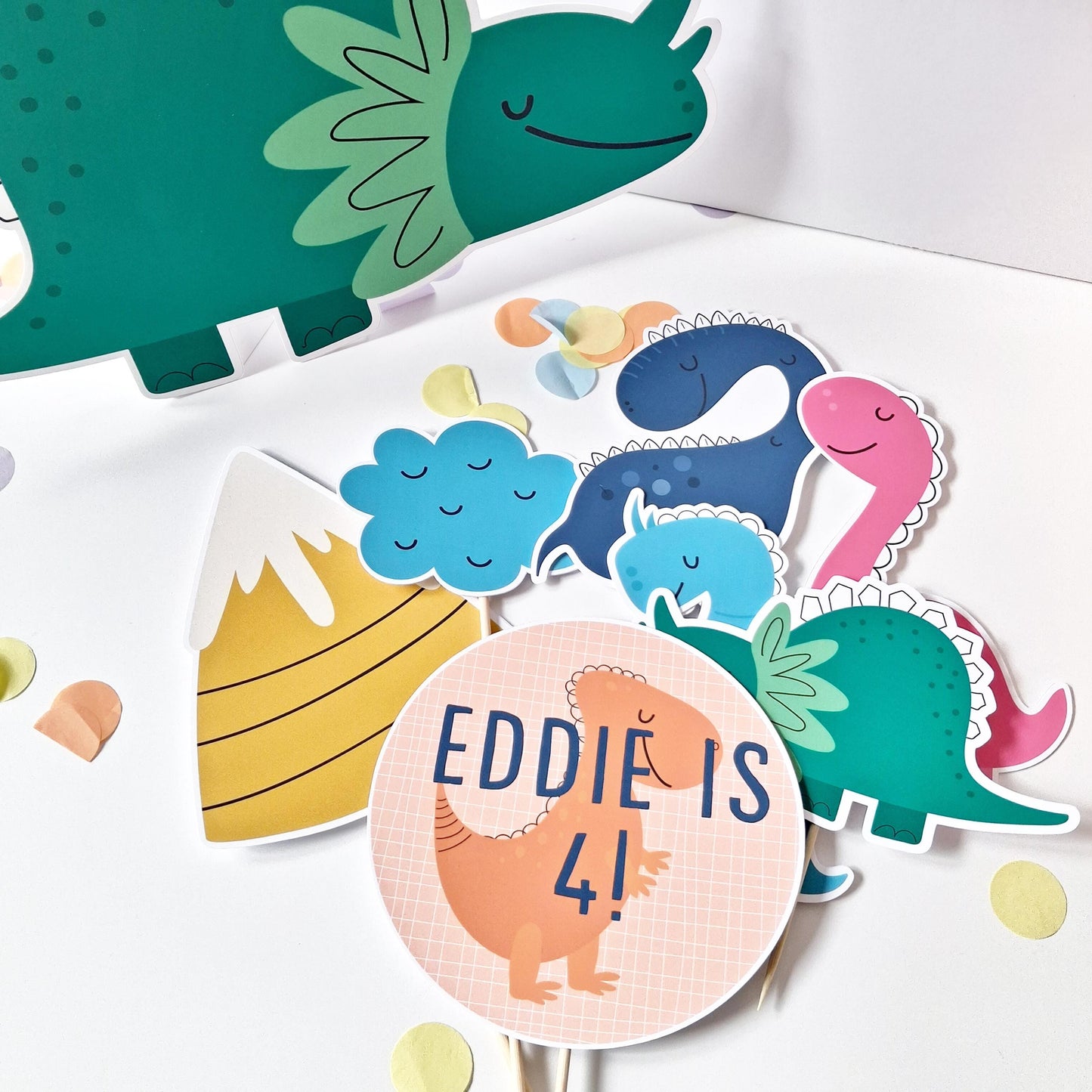 Personalised Dinosaur Cake Topper Set – Dino Birthday Party Decorations